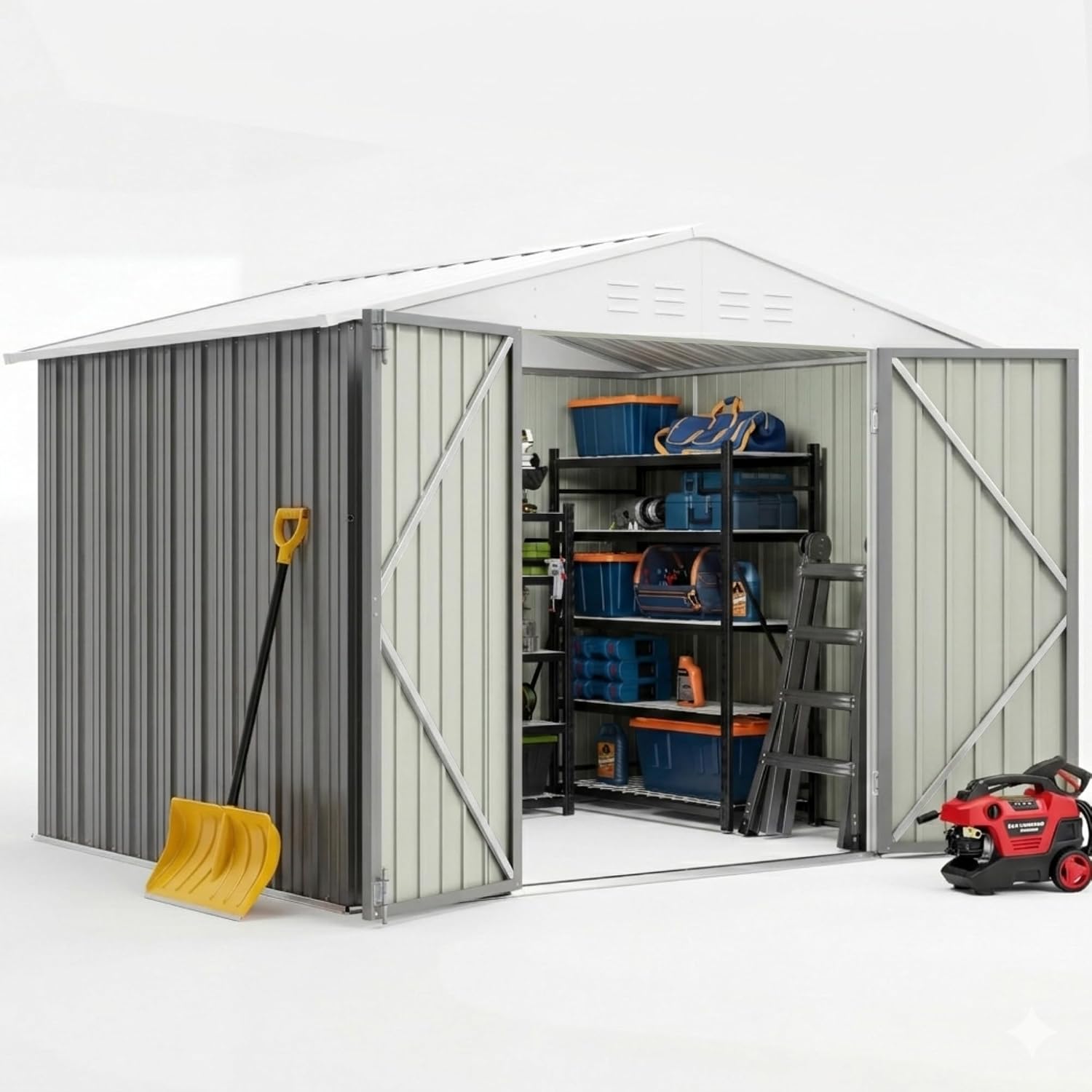 Devoko 8x10 FT Outdoor Storage Shed, Metal Tool Shed with Lockable Door&Slooping Roof, Outside Storage for Garden Backyard Patio(Gray)