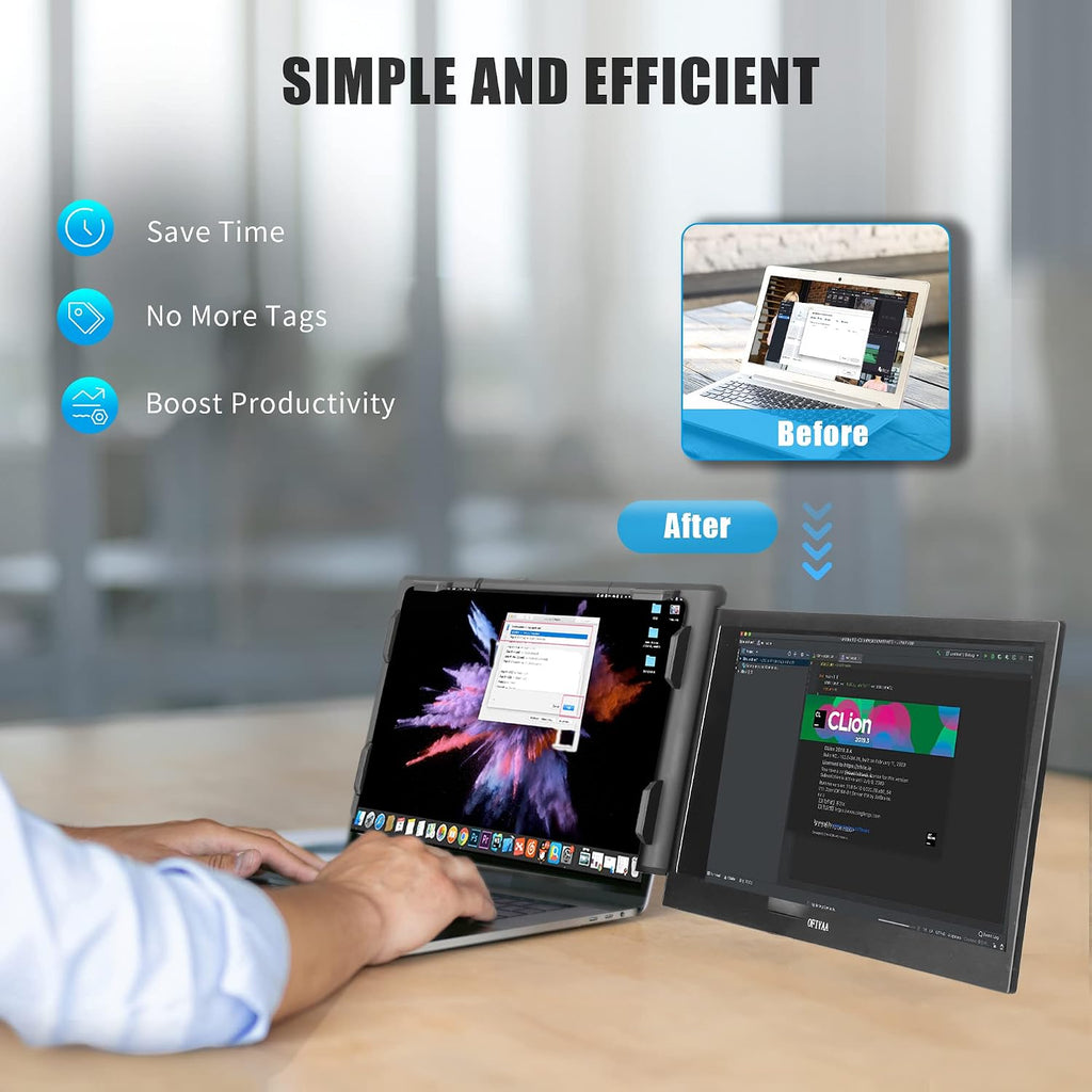 Alecewey Portable Monitor for Laptop Screen Extender Dual Monitor 13.3 inch FHD 1080P IPS Display 2 Type-C/HDMI, for 13.3-16.5 inch Computer Mac Windows Phone