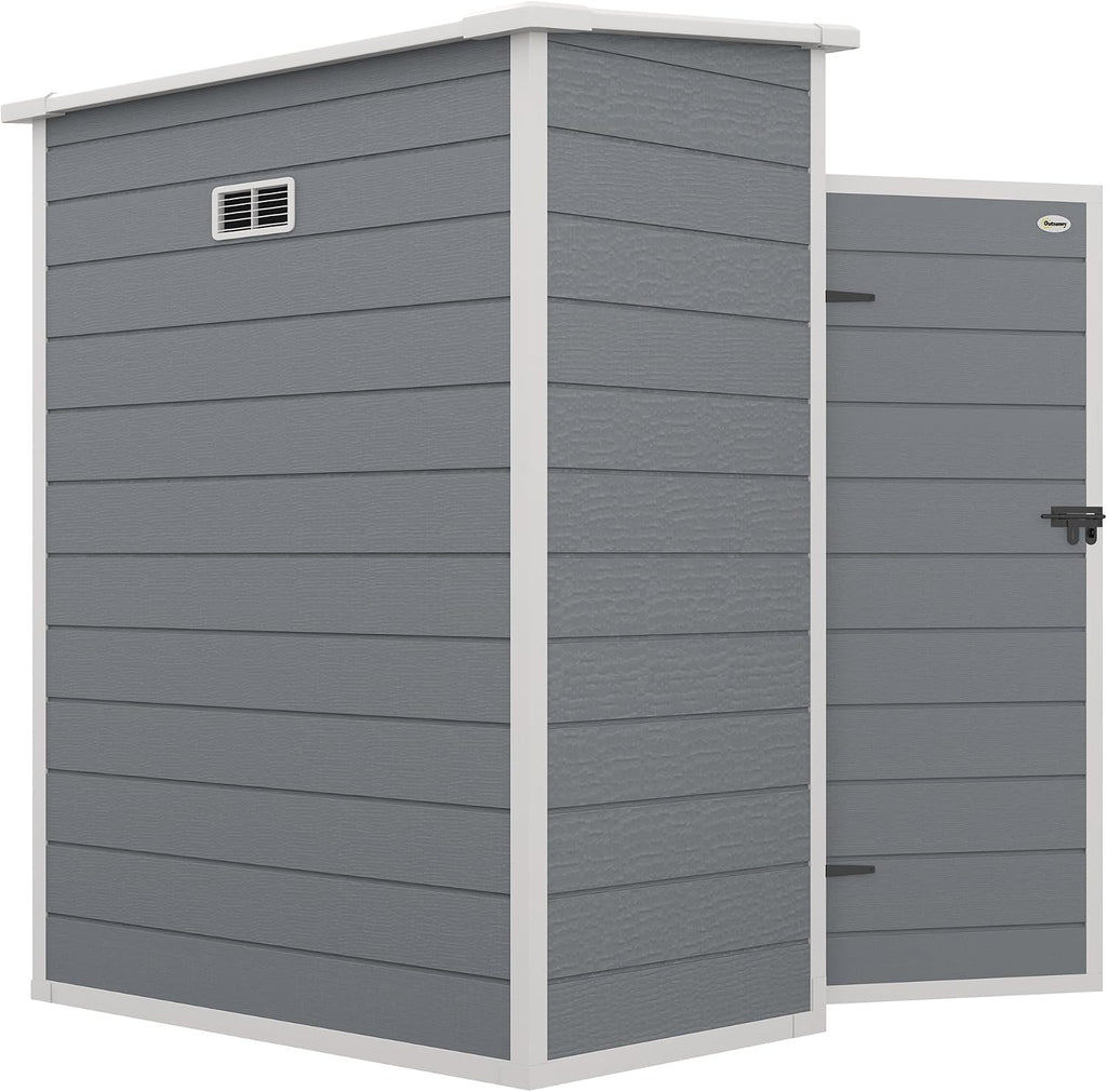 Outsunny 5' x 3' Outdoor Storage Shed, Waterproof Resin Plastic Shed with Floor, Window, Lockable Door and Vents, All-Weather Garden Tool Shed for Backyard, Patio, Lawn, Gray