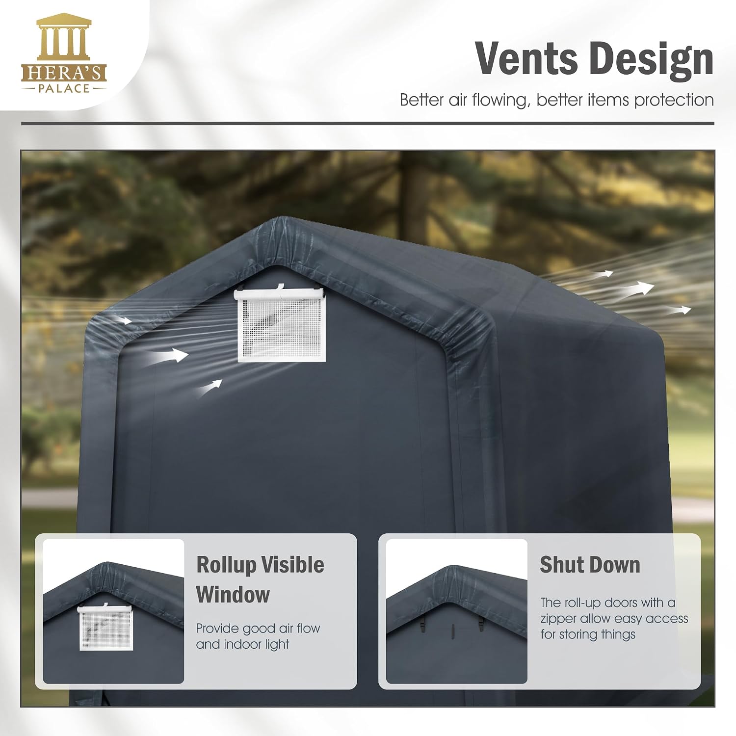 HERA'S PALACE 6x10ft Heavy Duty Motorcycle Storage Shed Small Carport Outdoor Anti-Snow Portable Canopy Shelter with 2 Doors Garage Tent for Garden Tools Bike
