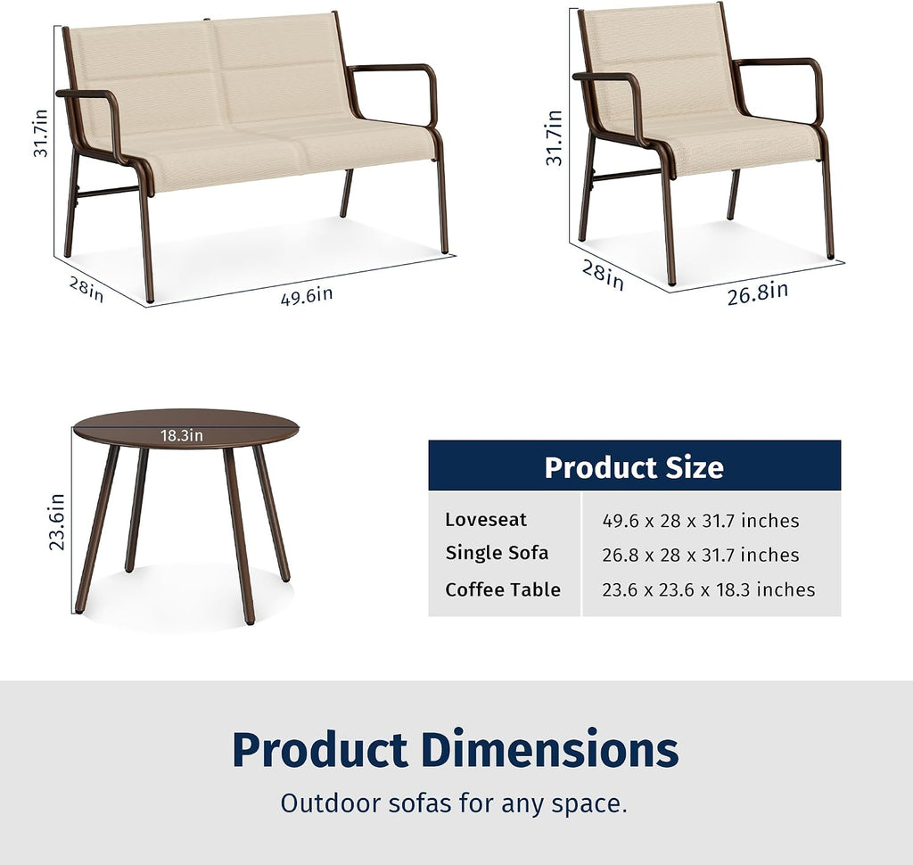 East Oak 4-Piece Patio Furniture Set, Waterproof Outdoor Furniture Set, Patio Sofa with Coffee Table for Balcony or Porch, 4 Seats Patio Conversation Sets for Backyard in Beige