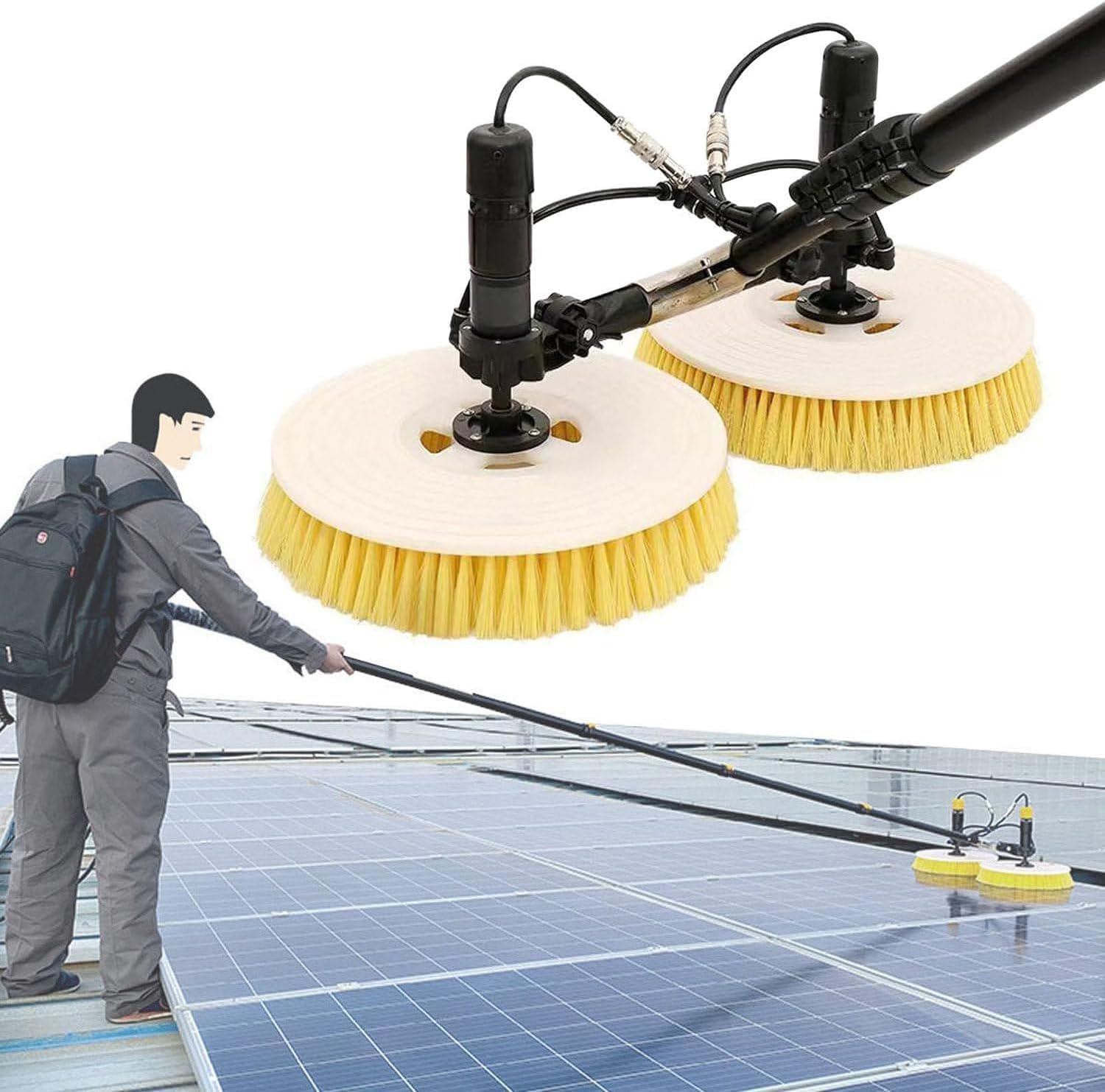 Solar Panel Electric Cleaning Brush, Water Fed Pole Brush for Solar Panels with Extension Rod,House Water Fed Pole Kit,Photovoltaic Panel Electric Cleaning Equipment(Mains+lithiumbatteryversion 5.5m)