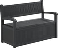 LHBcraft 70 Gallon Deck Bench with Storage,Outdoor Storage Box Bench Waterproof&Lockable, Resin Patio Furniture with Armrest for Patio, Porch, Garden,Black