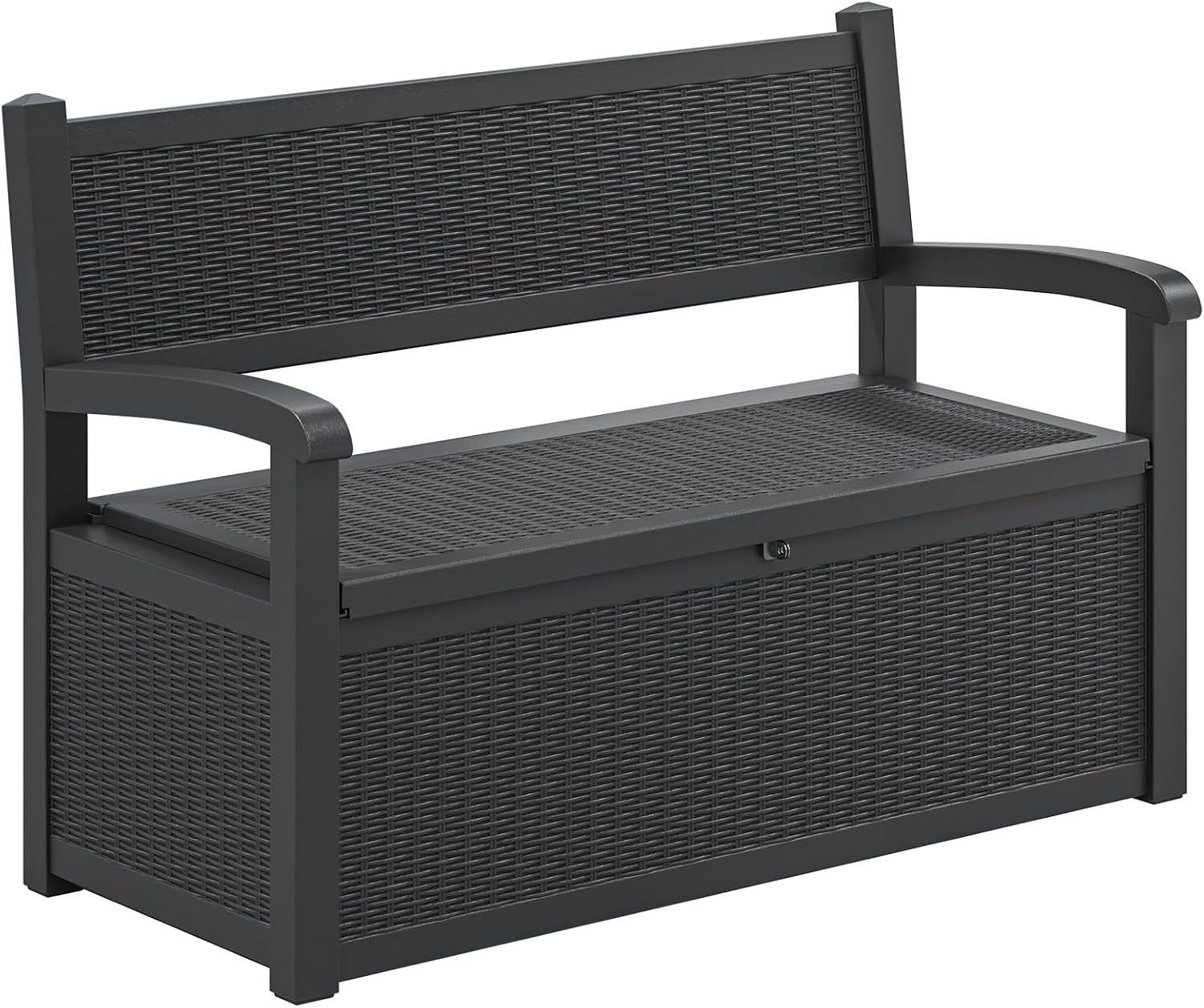 LHBcraft 70 Gallon Deck Bench with Storage,Outdoor Storage Box Bench Waterproof&Lockable, Resin Patio Furniture with Armrest for Patio, Porch, Garden,Black