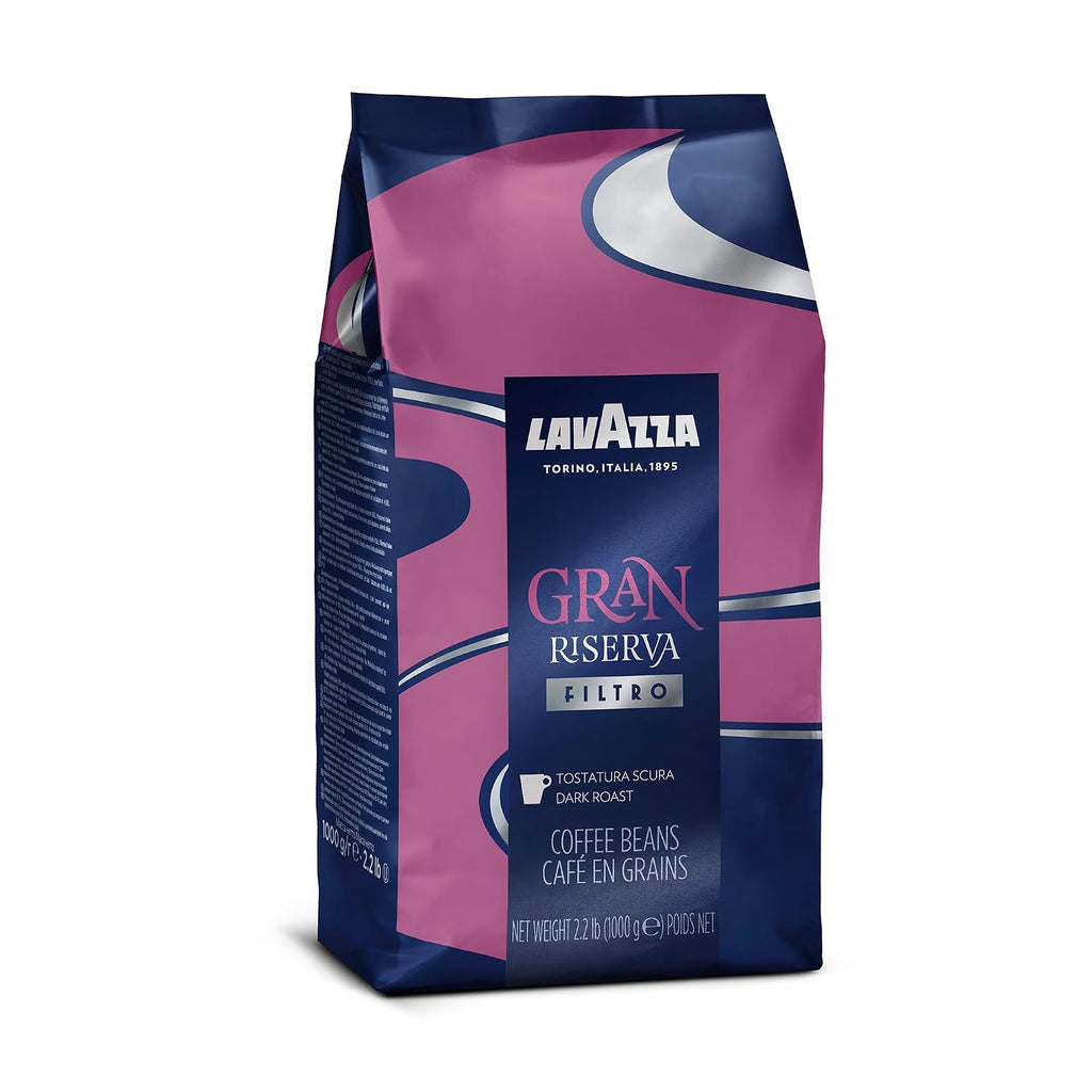 Lavazza Gran Riserva Filtro Whole Bean Coffee Dark Roast 2.2LB Bag, 100% Natural Arabica, Authentic Italian, Cocoa and Caramel aromatic notes (Pack of 6)