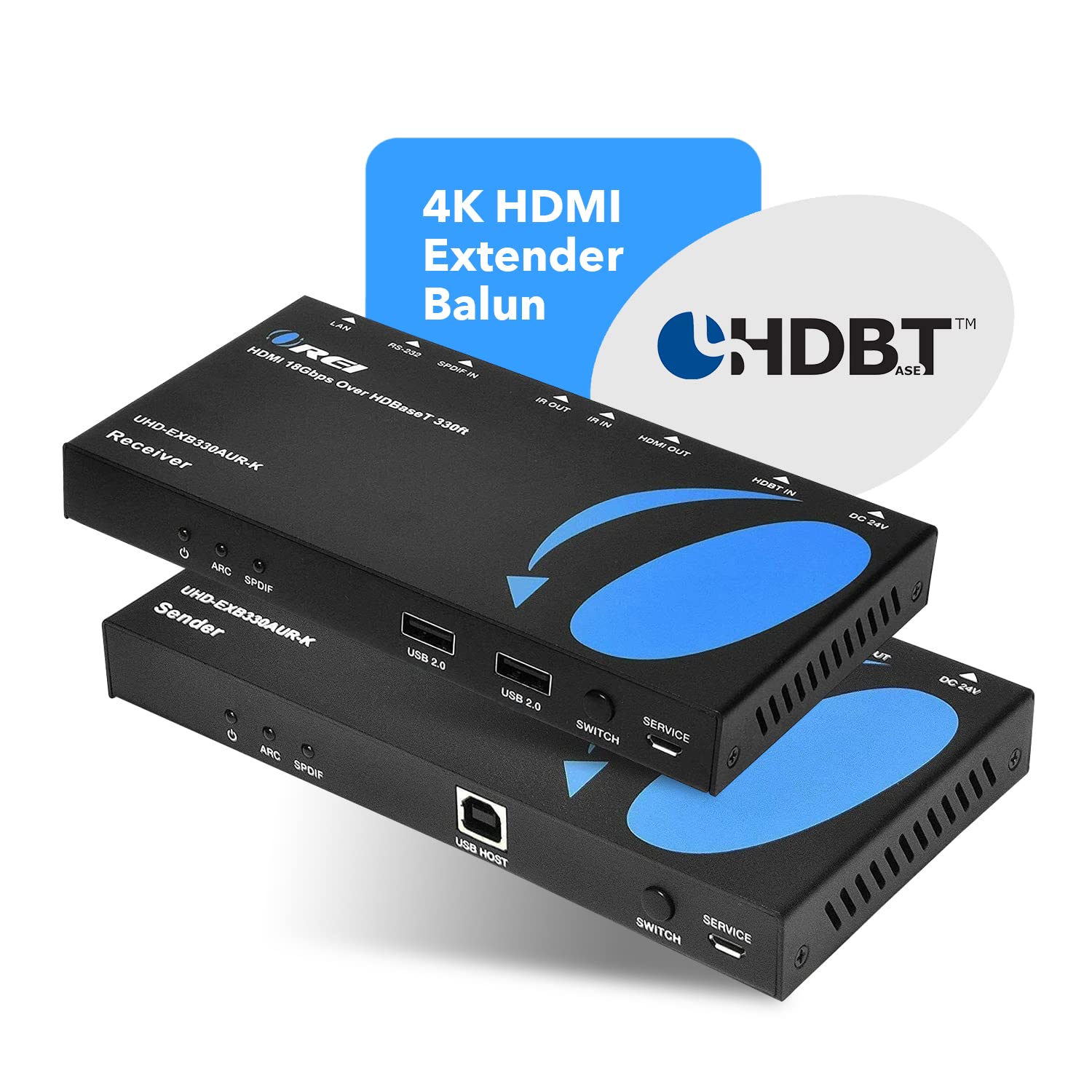 OREI 4K HDMI Extender Balun- HDBaseT UltraHD 4K 60Hz 4:4:4 over Single CAT5e/6/7 Cable with HDR, KVM, CEC, ARC , IR Support, RS-232 - upto 330 Ft