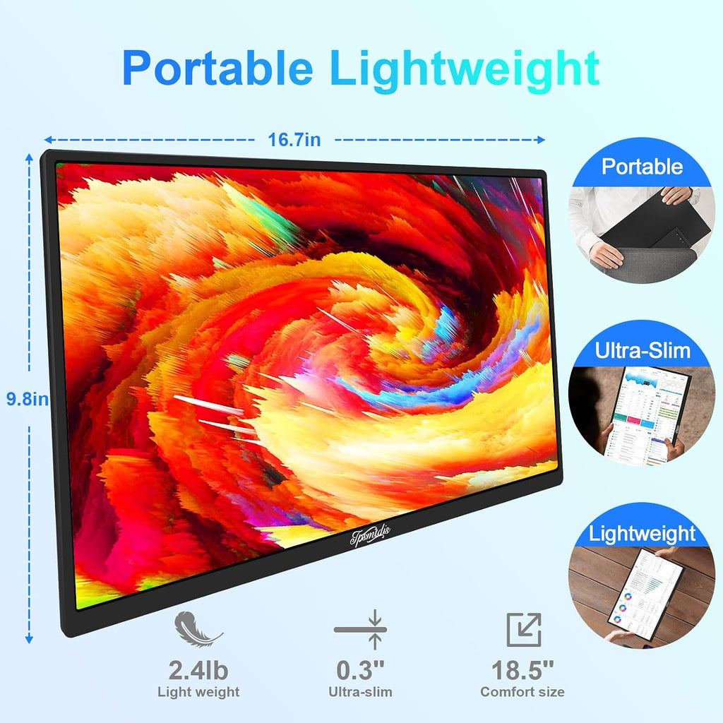 18.5inch Portable Monitor, Laptop Monitors 120Hz Travel Gaming Monitor, 400Nits HDR FHD Plug&Play Dual Speakers, External Screen for PC, Tablet,Mac,Sw-Itch, Xbox, PS3/4/5 Will