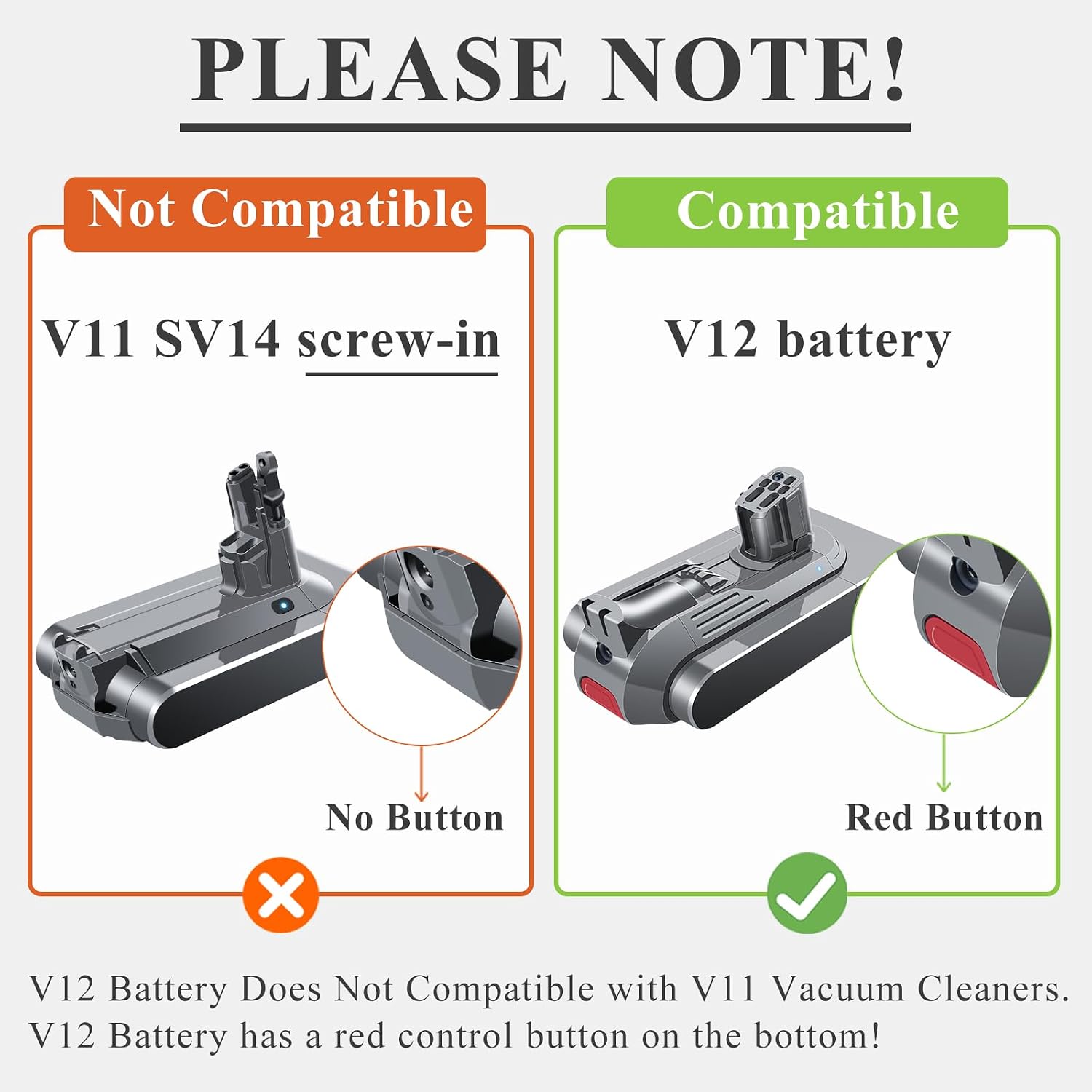 Premium V12 Battery Replacement Compatible with Dyson V12 Batteries V12 Detect Slim SV20 SV26 SV30 SV34 SV35 SV46 965470-01 394167-1 386706-85 Vacuum Cleaners