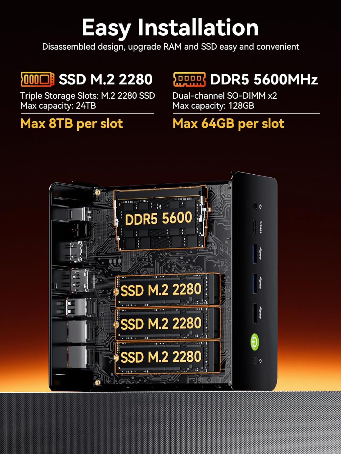 GMKtec Gaming Mini PC AMD Ryzen 7 H 255 (Upgraded 8745HS) 32GB DDR5 1TB SSD, Desktop Computer 3XM.2 2280 Expansion, Oculink, Dual NIC 2.5G, HDMI 2.1, USB4 K12