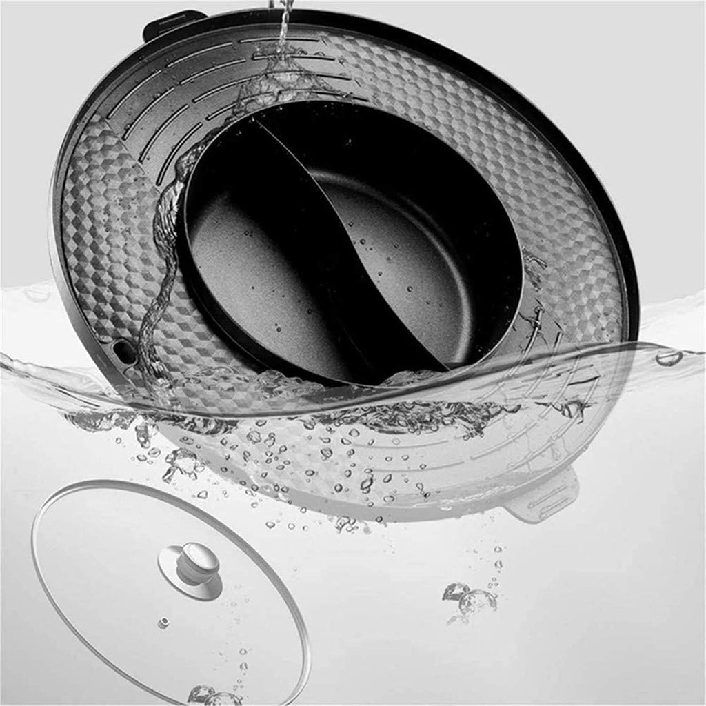Electric Grill Hot Pot,Smokeless Barbecue Machine,Non-Stick Multi-Purpose Shabu Pot with Divider,Separate Dual Temperature Contral,Black (Color : Black)