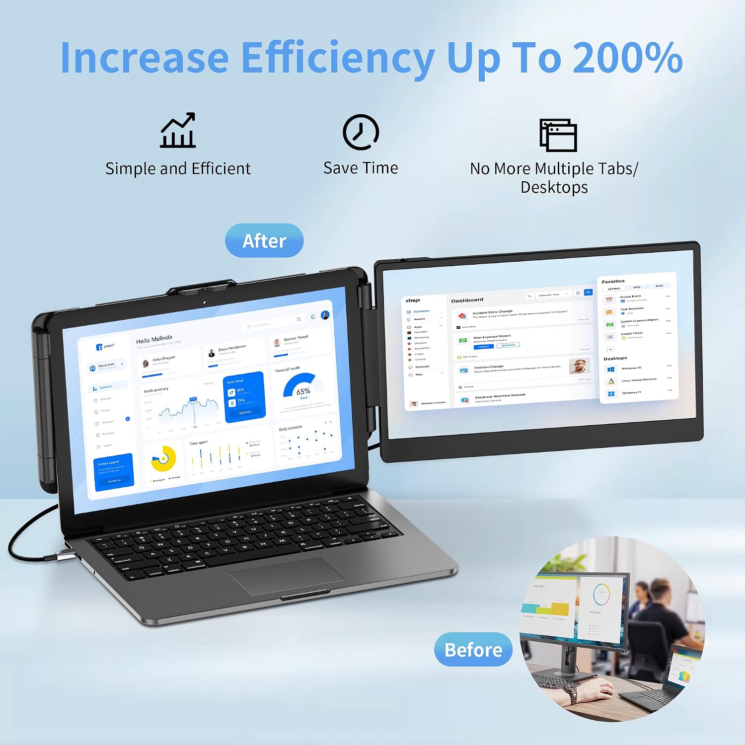 14' Laptop Screen Extender, FHD 1080P IPS Dual Screen Laptop Monitor Extender, Portable Monitor for Laptops 13-17.3' Compatible with Win/Mac/Android/Switch