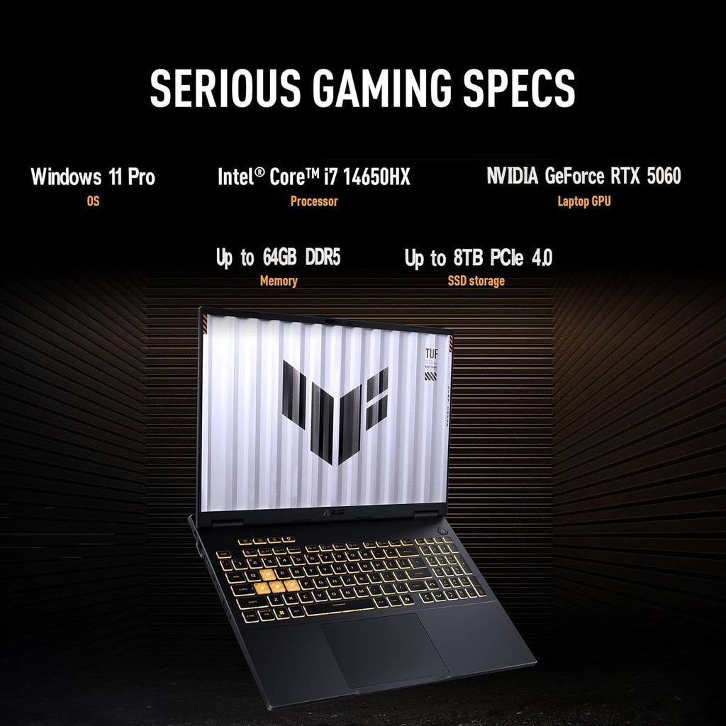 ASUS 2025 TUF F16 Gaming Laptop, NVIDIA RTX 5060, Intel i7-14650HX(Up to 5.2GHz), 16' FHD+ 165Hz Anti-Glare Screen, WiFi 6E, 32 GB DDR5, 1 TB SSD, Windows 11 Pro, W/One-Handed Keyboard & Design Mouse
