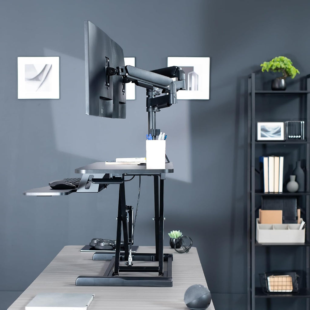 VIVO 42 inch Standing Desk Converter with Dual Monitor Mount for up to 32 inch Screens, Height Adjustable Riser with Mechanical Spring Arms, Black, DESK-KIT-042K2K
