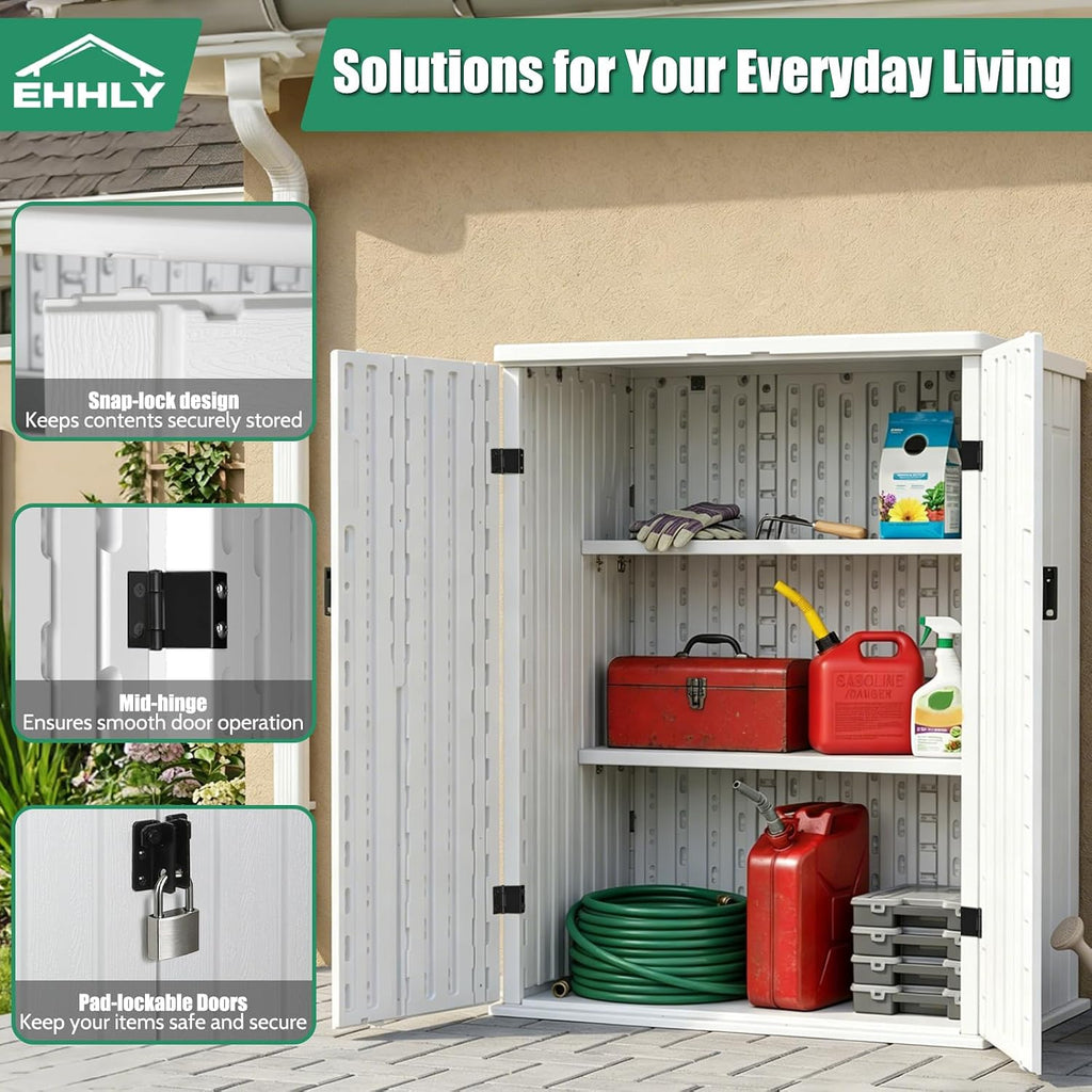 EHHLY Heavy Duty Small Storage Cabinet Outdoor Weatherproof, 14 Cuft Garage Storage Cabinet with 2 Adjustable Shelves, Lockable Kitchen Pantry Closer Organizer, 31Wx23Lx34H, Polar White