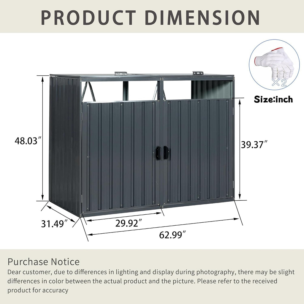 Outdoor Trash Can Storage, Garbage Bin Shed Stores 3 Trash Cans, Metal Outdoor Storage Shed for Garbage Cans, Garden Accessories, Backyard, and Patio Use, Lockable, Black