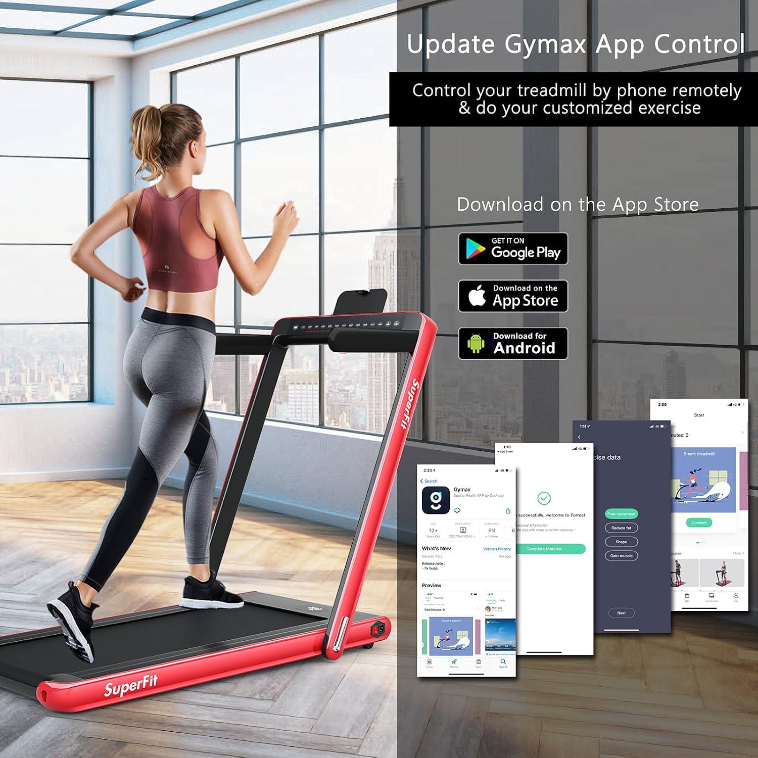 Goplus 2 in 1 Folding Treadmill with Dual Display, 2.25HP Superfit Under Desk Electric Pad Treadmill, Installation-Free, Blue Tooth Speaker, APP Control, Remote Control, Walking Jogging for Home