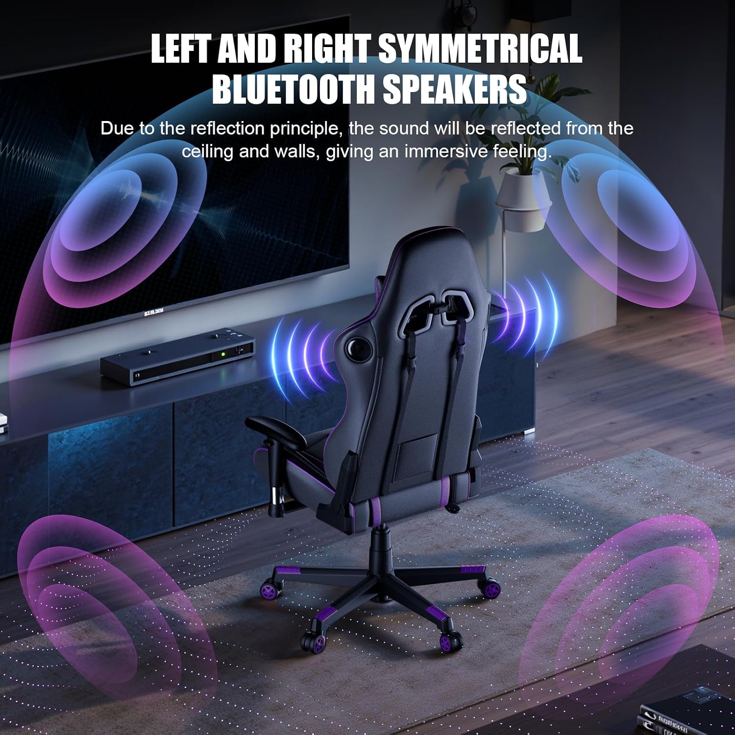 Gaming Chair with Bluetooth Speakers Music Video Game Chair Audio Ergonomic Design Heavy Duty Office Computer Desk Chair GT890M Purple