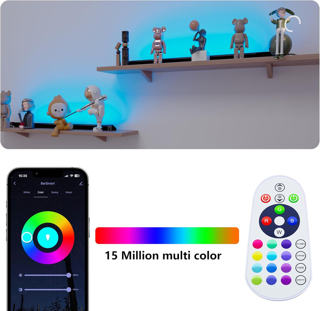 LED Smart TV Light Bar 36 Inch Light Bar RGBCW WiFi TV Light Bar with Multiple Placement Options for 55-70 inch TVs, Uplighting or backlights for Home, Bedroom, Shelf. Voice and App Control. (72 Inch)