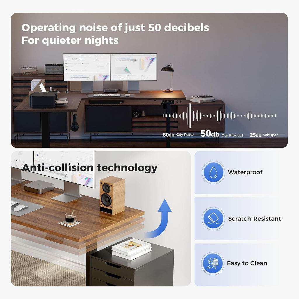 Agilestic Electric L Shaped Standing Desk 75 x 61 Inch with Power Outlet, Height Adjustable Corner Stand up Desk with Cable Management,Sit Stand Home Office Workstation with Splice Board, Dark Walnut