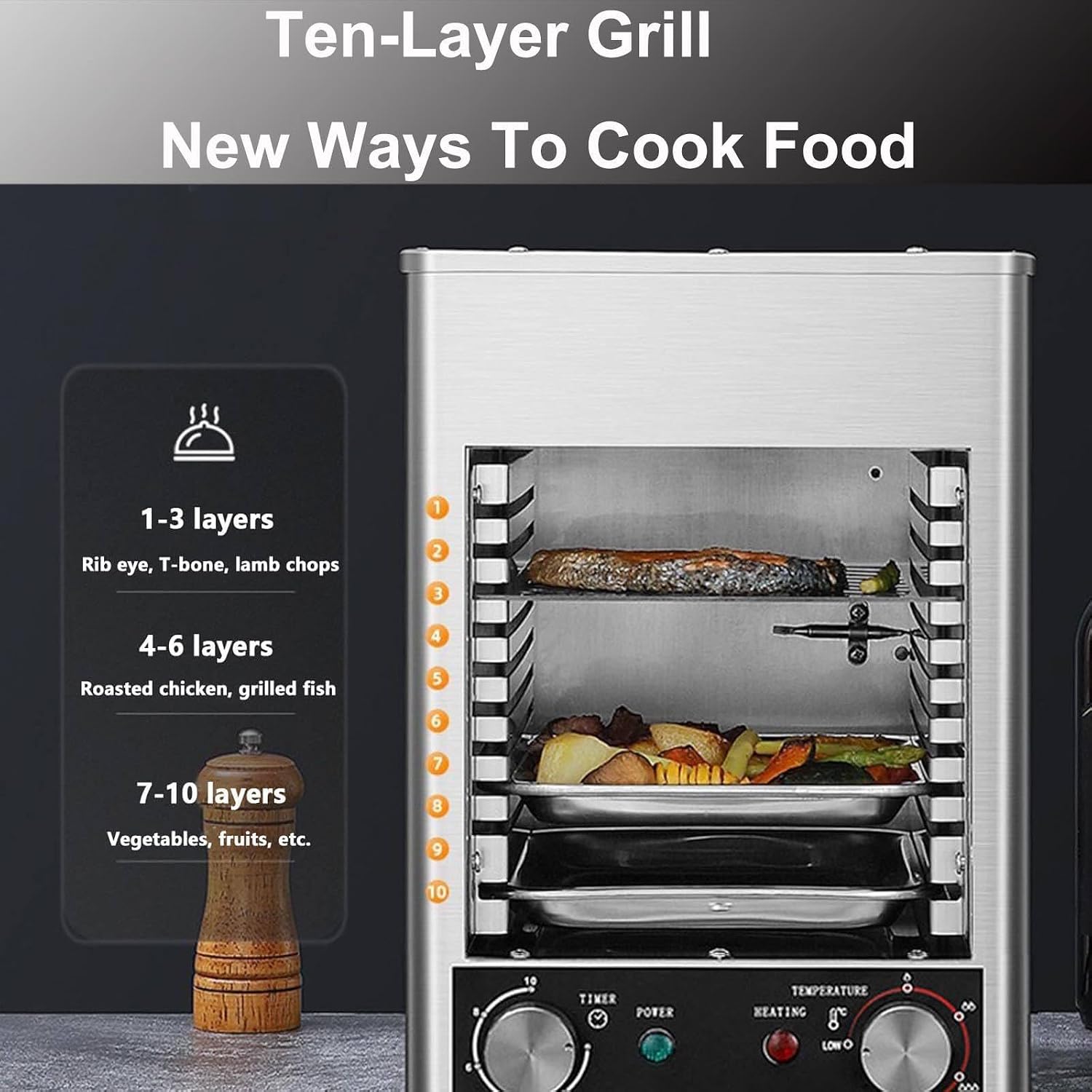 Electric Steak Grill Indoor, 1700w Steak Broiler Automatic Steak Smoker Grill With Gloves/Baking Tray,800℃ Adjustable Temperature & 10min Timer For Beef Chicken Vegetables,B