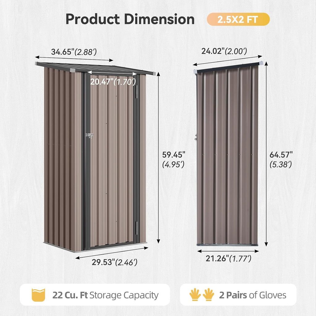 Aoxun 2.5x2FT Outdoor Storage Cabinet with Floor, Metal Tool Shed with Adjustable Shelves & Lockable Door, Weatherproof Outdoor Cabinet for Patio, Garden, Backyard