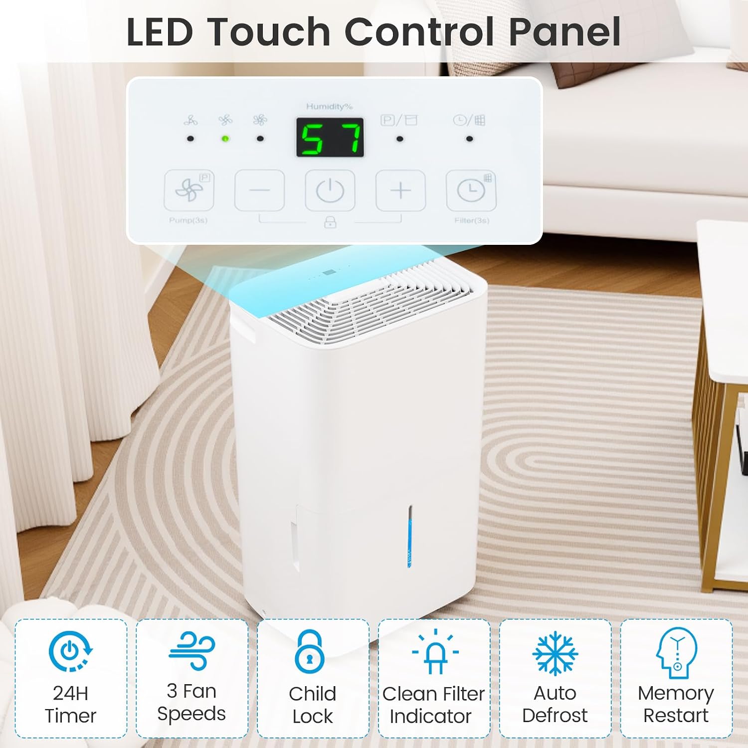 DORTALA 150 Pints Dehumidifier for 7000 Sq.Ft Large Rooms, Basement, Bathroom, Home Dehumidifier with Pump, Drain Hose, 2 Modes, 24H Timer, 2.4 Gal Water Tank, Auto Defrost, White