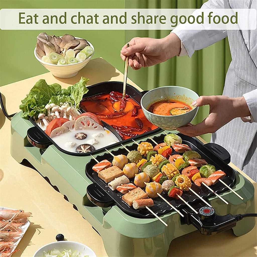 Intelligent Health Gril Electric Barbecue Grill Indoor Hot Pot Chafing Dish, Large Capacity Household Multifunctional Non-Stick 2200W,Green (Color : Red)