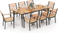 Tangkula 9-Piece Patio Dining Set, 79' Rectangle Dining Tables with 8 Wooden Armchairs, Outdoor Acacia Wood Dining Furniture Set with 1.9' Umbrella Hole for Garden, Porch, Deck