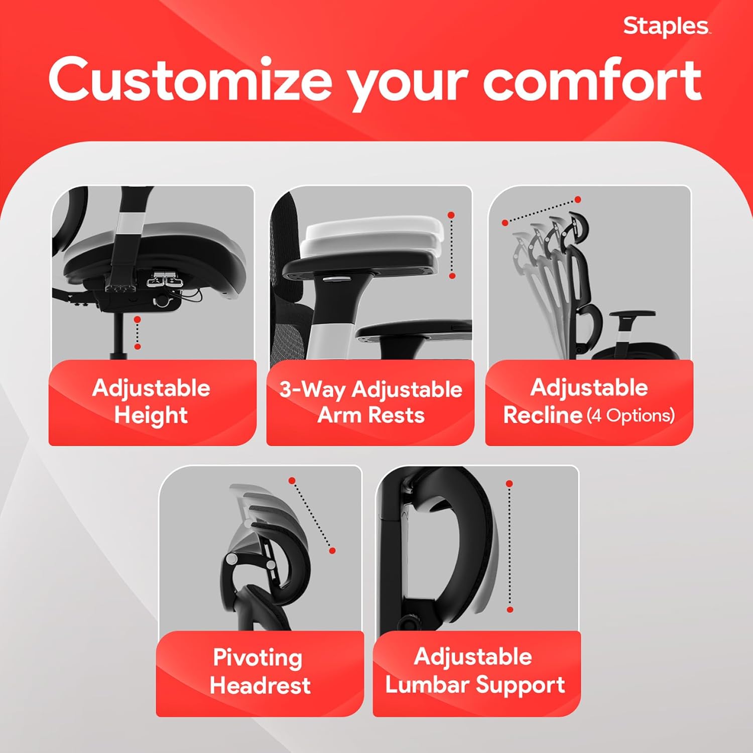 STAPLES Ergonomic Task Chair, Mesh, Ergonomic, Lumbar Support, Swivel, Black