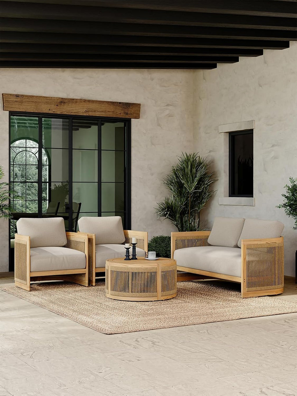 homary 4 Piece Outdoor Combo Sofa Set, All Weather Patio Furniture Set with Cushions and Coffee Table for Garden, Deck and Backyard