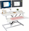Standing Desk Converter, Height Adjustable Sit to Stand Riser, Dual Monitor and Laptop Workstation with Wide Keyboard Tray, Desk Lifter for Home Office