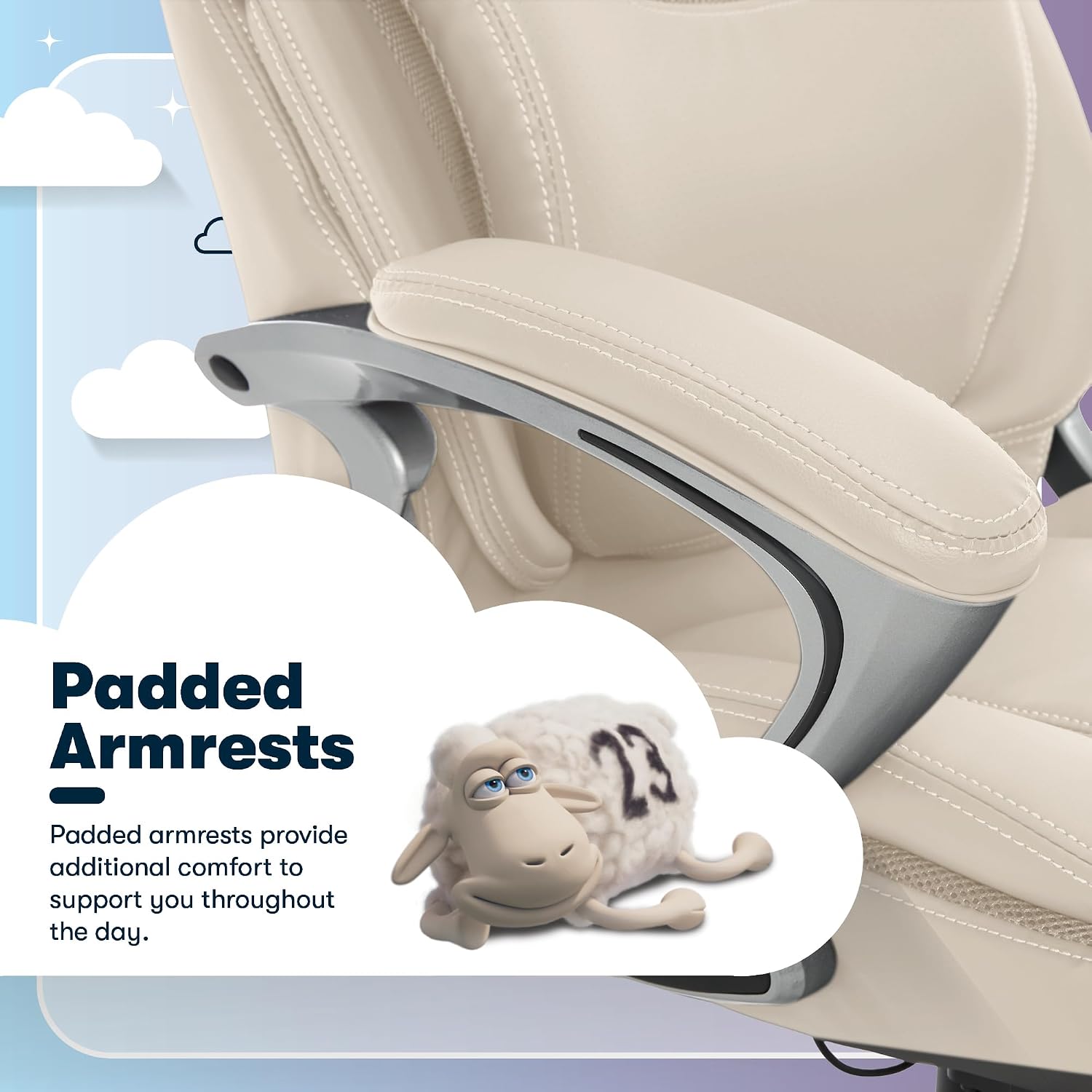 Serta Bryce Executive Office Chair - Ergonomic Computer DeskChair with Lumbar Technology - Adjustable Height - Memory Foam Body Pillows - 360° Swivel Rolling Base - Bonded Leather - Cream