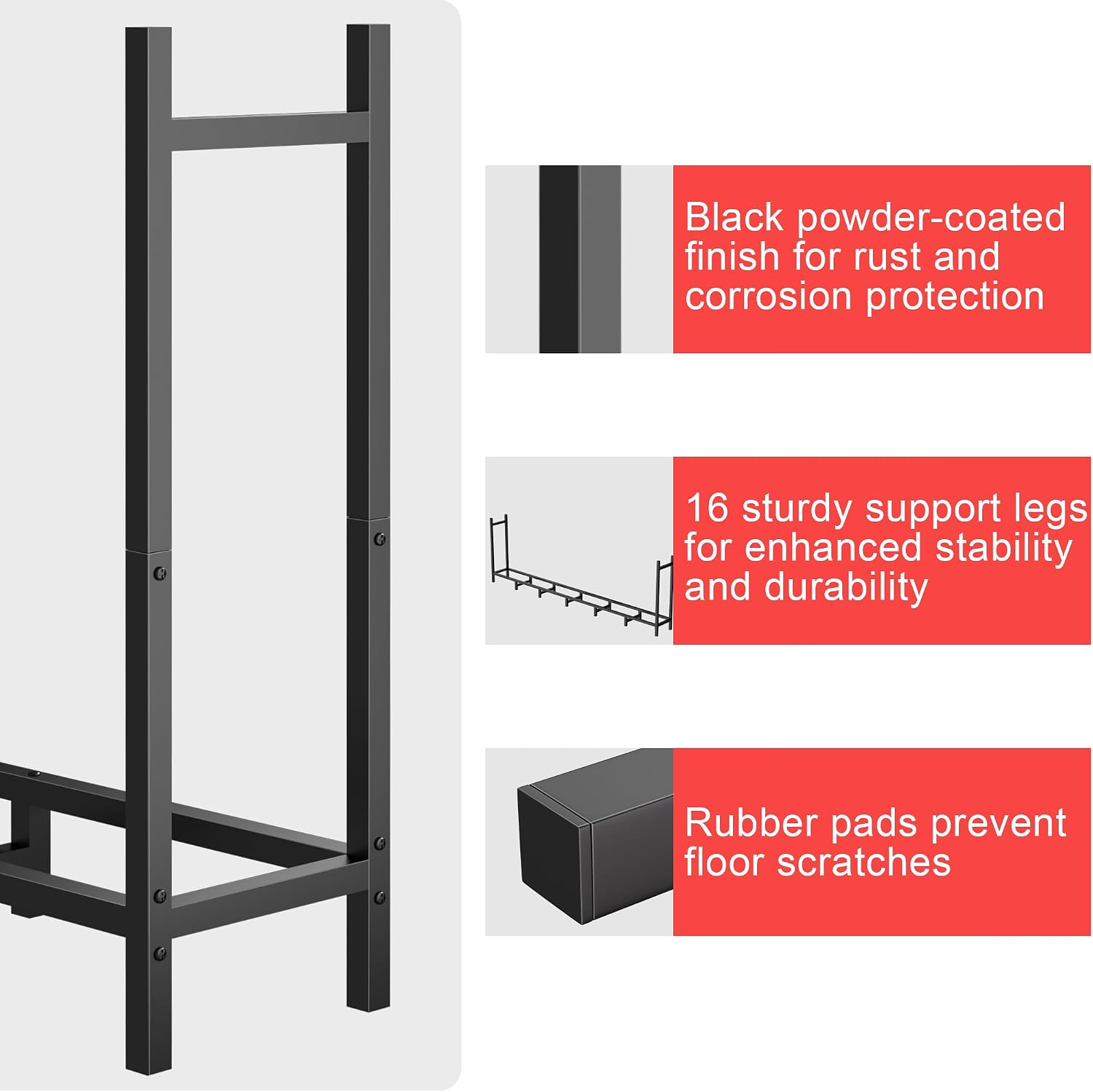 DIAMONDFORGE 8ft Firewood Rack Outdoor with Cover, Heavy Duty Fire Wood Stand, Metal Firewood Rack Indoor, Firewood Holder Storage, Log Wood Pile Racks Stand for Patio, Garden, Backyard, Matte Black