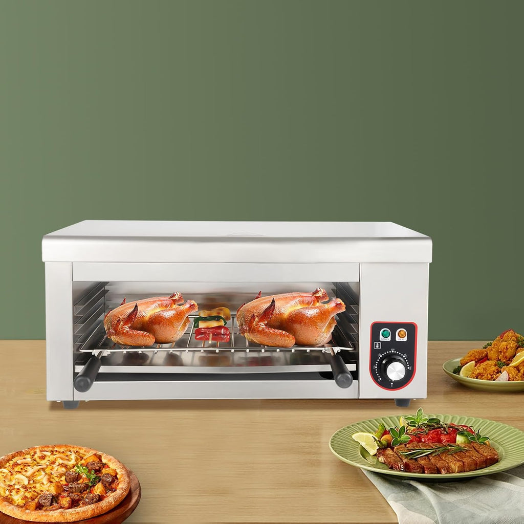 Electric Cheese Melter Cheesemelter Grill 1500W Countertop Indoor Electric Grill, Temperature Adjustable 122-572°F Commercial Cheese Melter Stainless Steel Toaster Oven