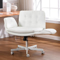 amseatec Criss Cross Office Chair, PU Leather Vanity Chair with 5-Level Adjustable Armrests & Swivel, Ergonomic Criss Cross Chair for Home Office Bedroom Makeup（White）