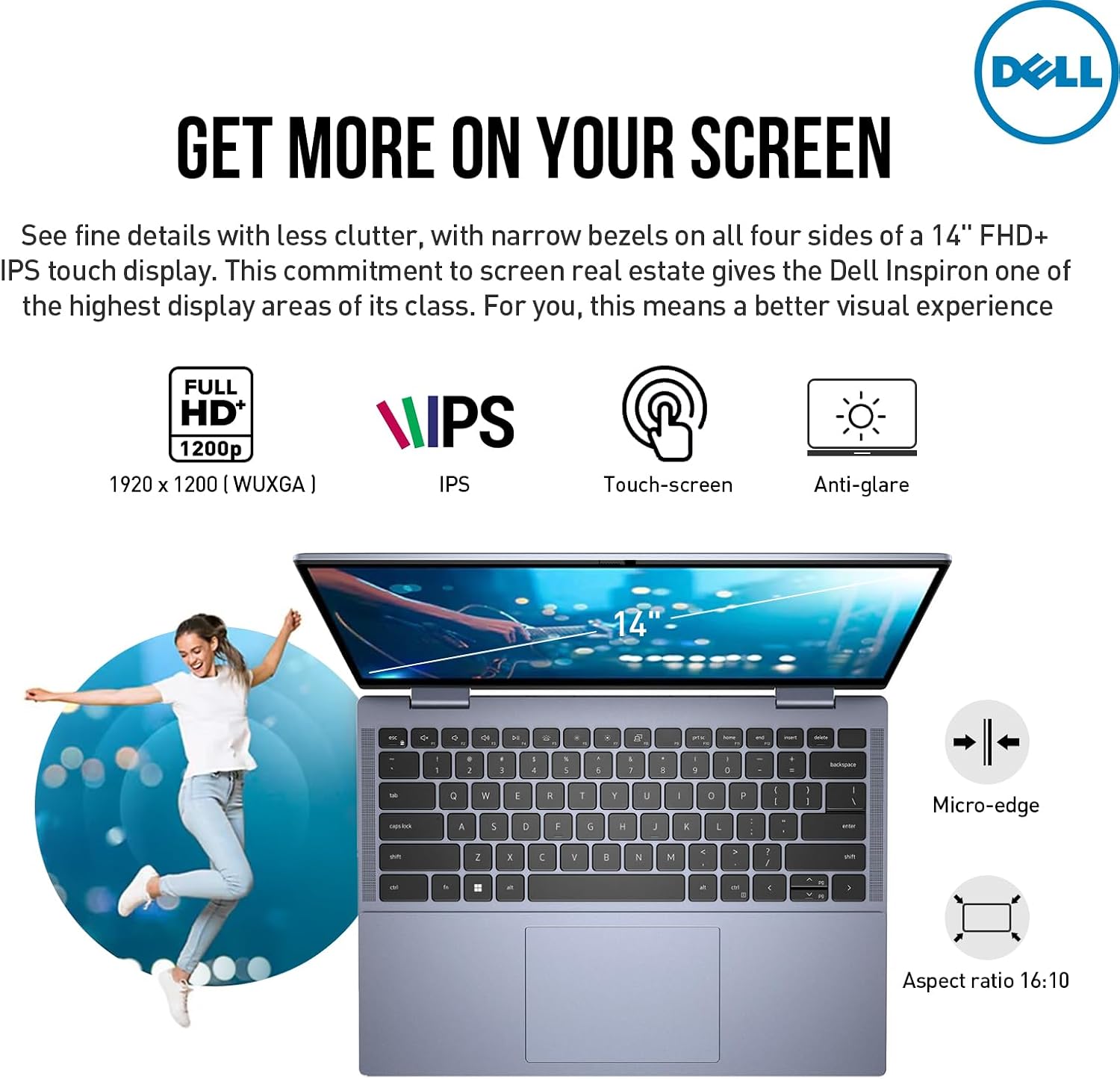 Dell Inspiron 14 2 in 1 Touchscreen Laptop, 14 Inch FHD+ Touch Screen Convertible, AMD Ryzen 5, 8GB RAM 1TB SSD, Windows 11 Pro, Lifetime Microsoft Office, Backlit Keyboard, Fingerprint Reader, HDMI
