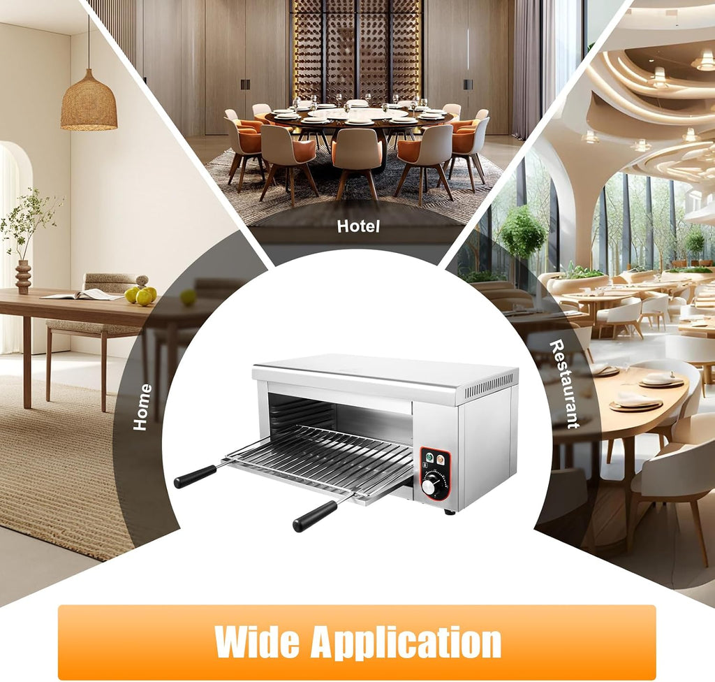 Salamander Broiler, 1500W 110V Electric Cheese Melter Commercial Stainless Steel Raclette Grill Cheesemelter Broiler Adjustable Toaster Oven w/122-572°F Temperature Control Function for Home Hotels