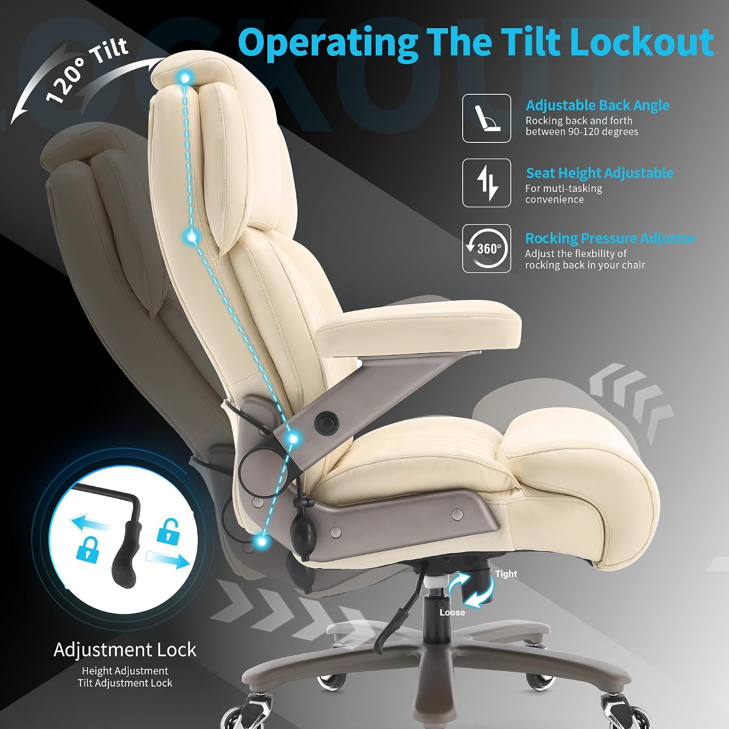 Big and Tall Office Chair 700lbs - Adjustable Headrest&Lumbar Support, 3D Flip Arms, Large Wheels &Heavy Duty Metal Base, Ergonomic High Back Computer Chair Desk Chair, Thick Padded Extra Wide Seat