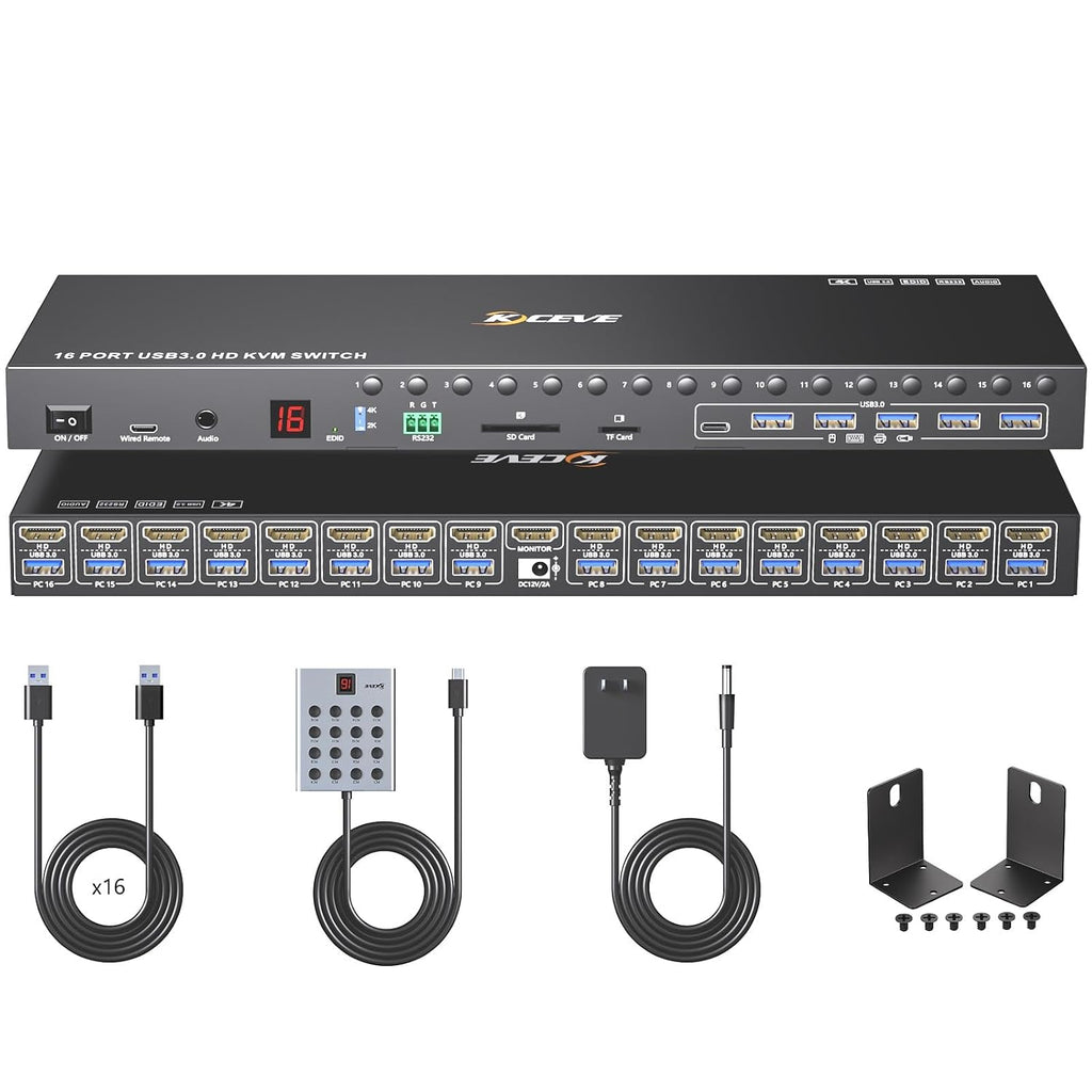 8 Port DisplayPort KVM Switch 4K@60Hz EDID Simulation, USB 3.0 DP KVM Switch for 8 Computers Share 1 Monitor and 4 USB Devices, Audio RS232,Wired Remote, 12V Power Supply & 8 USB Cables Included