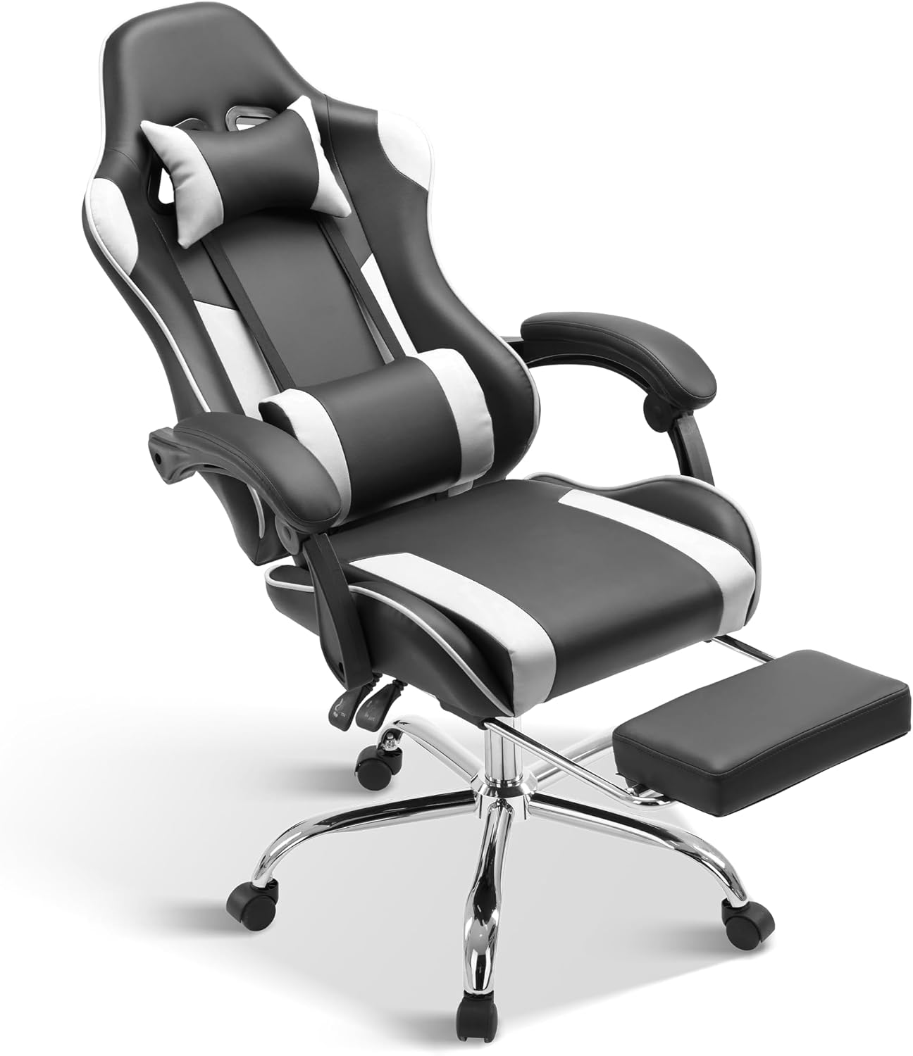 YSSOA Gaming Chair, Backrest and Seat Height Adjustable Swivel Recliner Racing Office Computer Ergonomic Video Game Chair with Footrest and Lumbar Support, Height Adjustable with 360° Swive, White