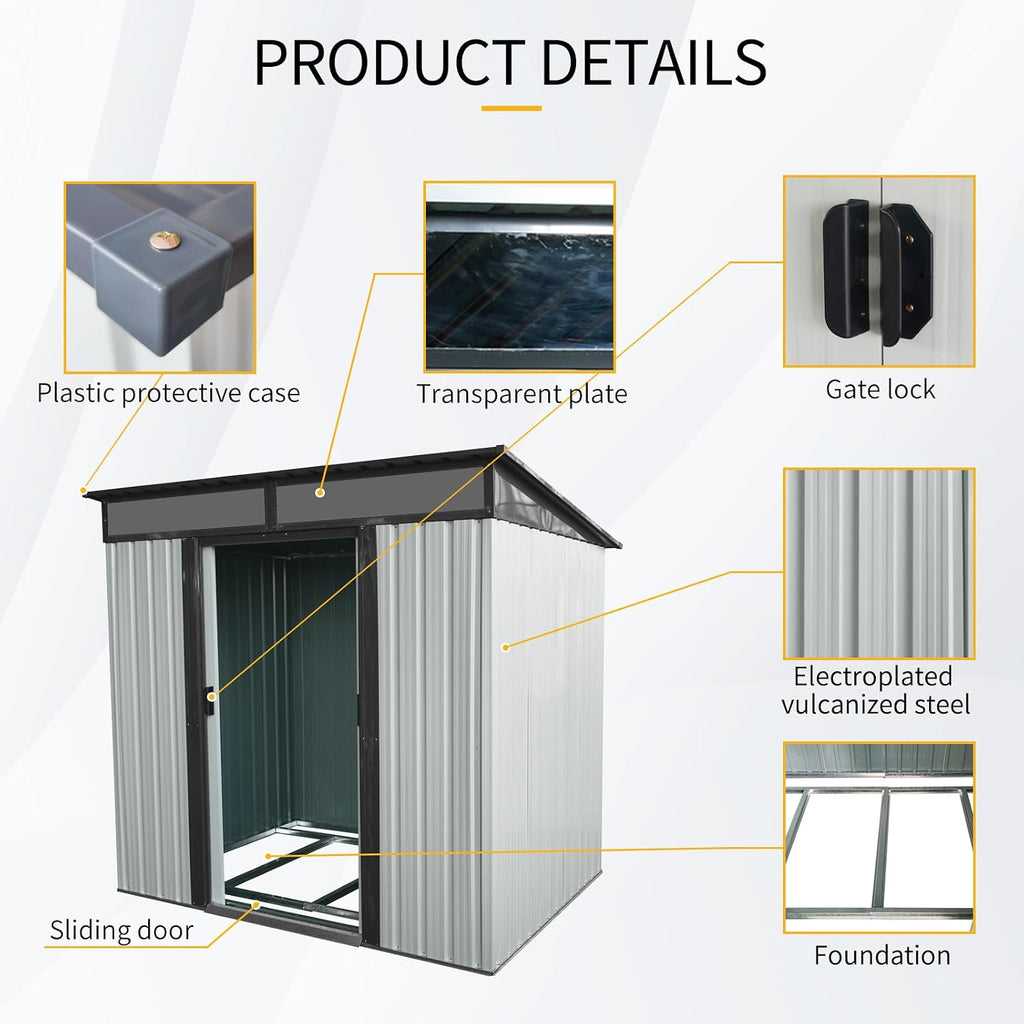 Ball & Cast 6x5 FT Outdoor Metal Storage Shed,Waterproof Garden Organizer Tool House with Lockable Sliding Doors and Transparent Plate,Aluminum Backyard Cabinet W/Ventilation,for Bike,White+Black