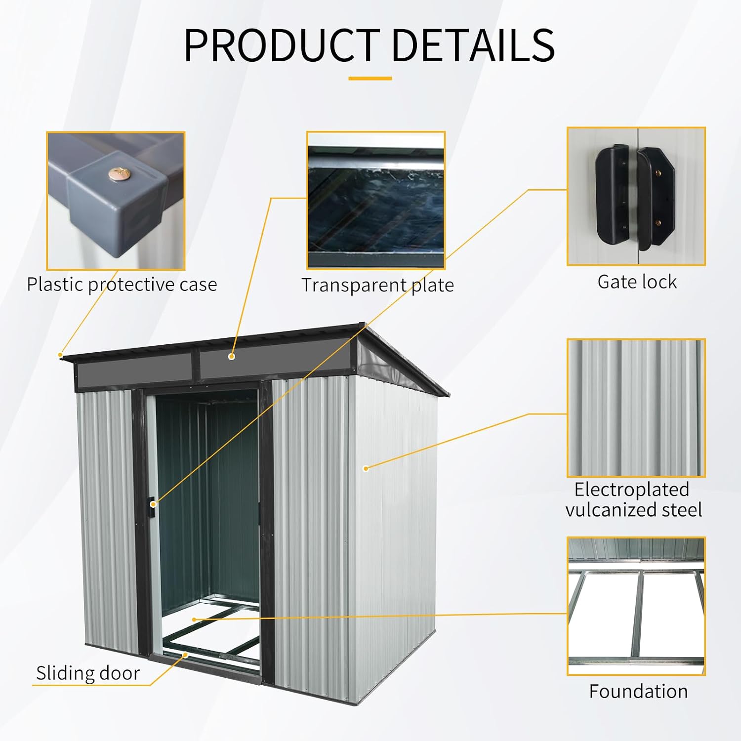 Ball & Cast 6x5 FT Outdoor Metal Storage Shed,Waterproof Garden Organizer Tool House with Lockable Sliding Doors and Transparent Plate,Aluminum Backyard Cabinet W/Ventilation,for Bike,White+Black