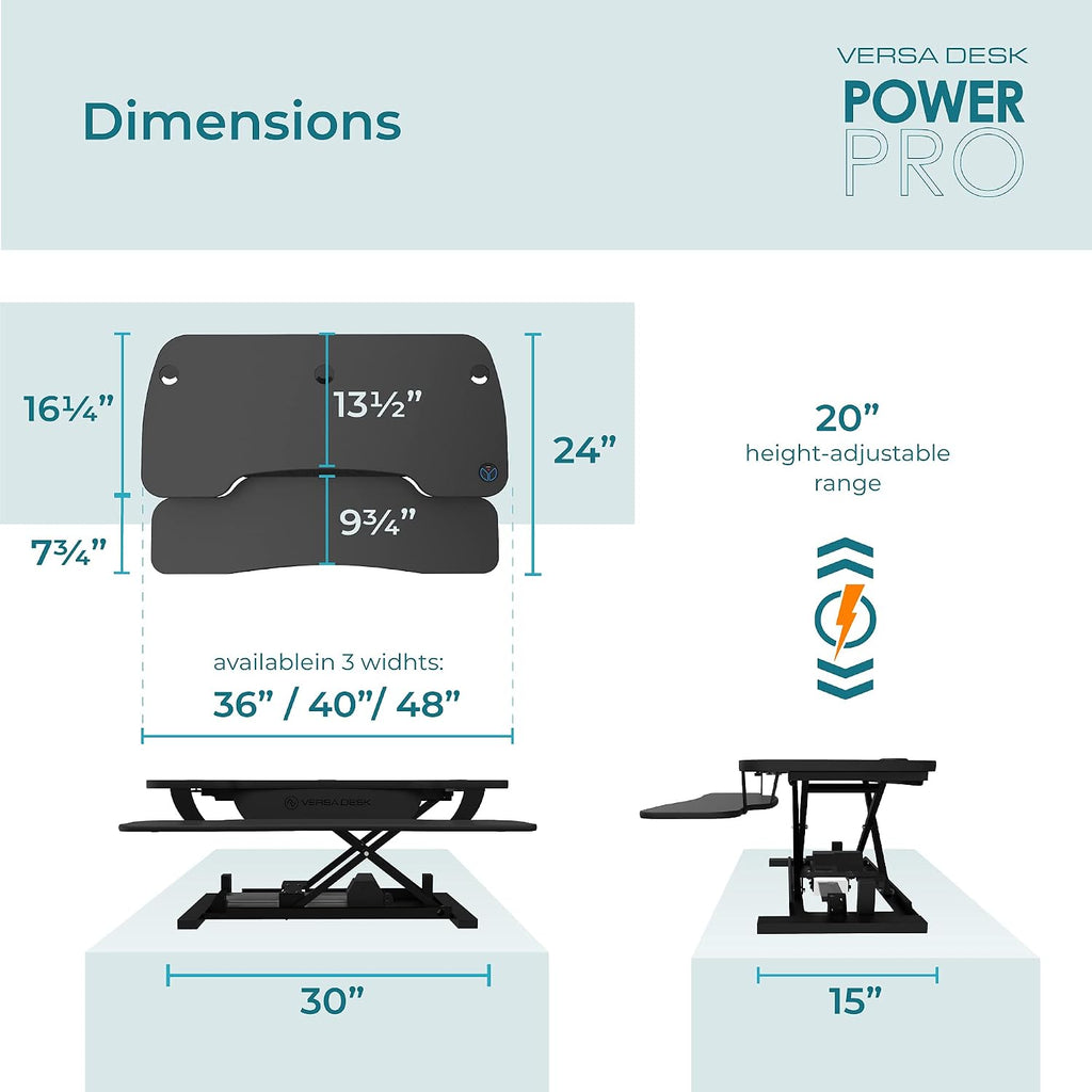 VERSADESK Electric Standing Desk Converter, 48 Inch PowerPro Height-Adjustable Sit Stand Desktop Riser, Keyboard Tray, USB Charging Port, 48' W X 24' D, Black