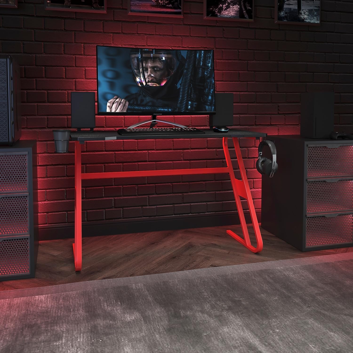 Flash Furniture Fisher Red Gaming Ergonomic Desk with Cup Holder and Headphone Hook