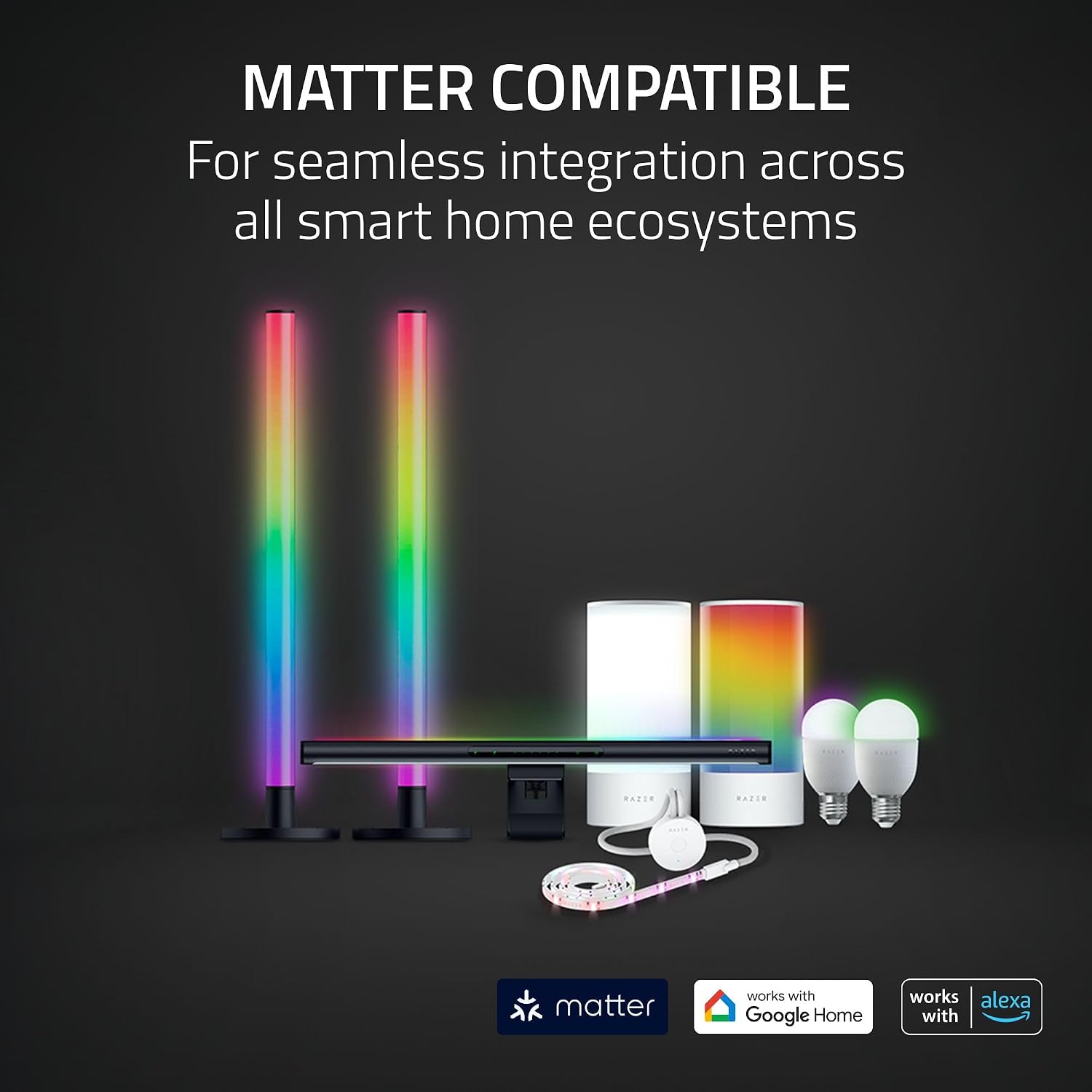Razer Aether Standing Light Bars: Front & Back Lighting - Individual Bar Customization - Single USB C Cable - Chroma RGB - Works with Alexa, Google Home - Razer Gamer Room App for Unified Control