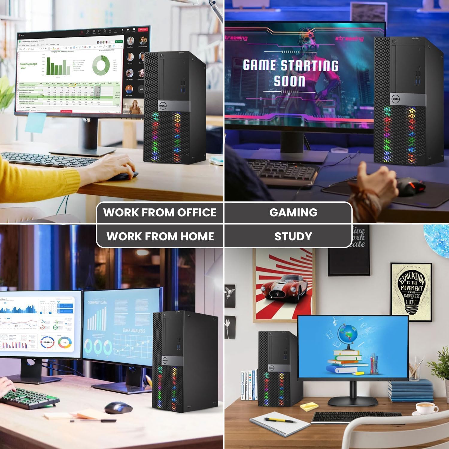 DELL RGB Gaming Tower Computer - i7 6th Gen,GTX 1050 Ti 4GB,16GB RAM,1TB SSD,New Dual 24 inch LED Screen,RGB Keyboard with AI-Enabled Key,Mouse,Wi-Fi,RGB Mini Speaker,Windows 11 Pro (Renewed)