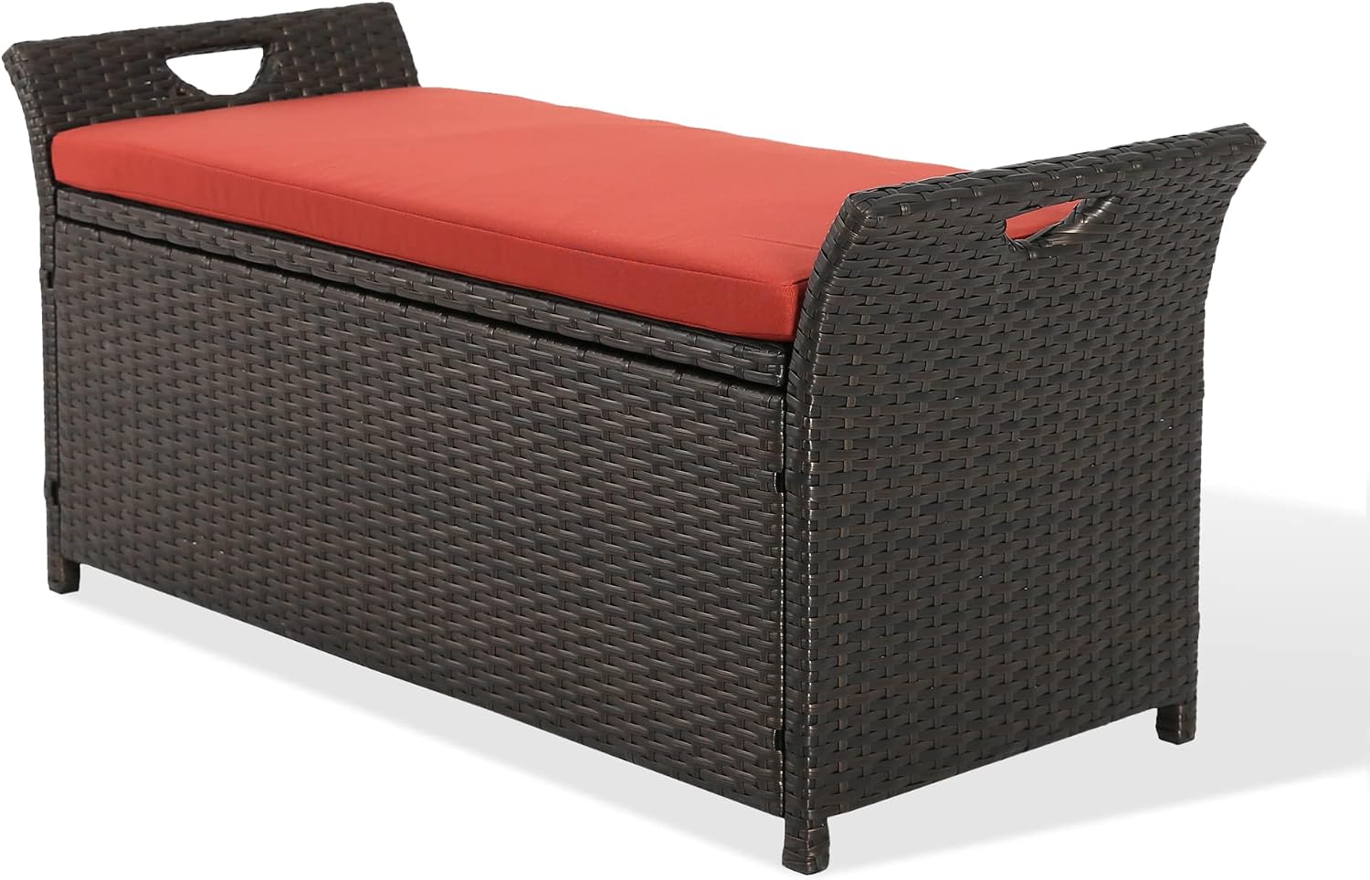 Ulax furniture Outdoor Storage Bench Rattan Style Deck Box w/Cushion