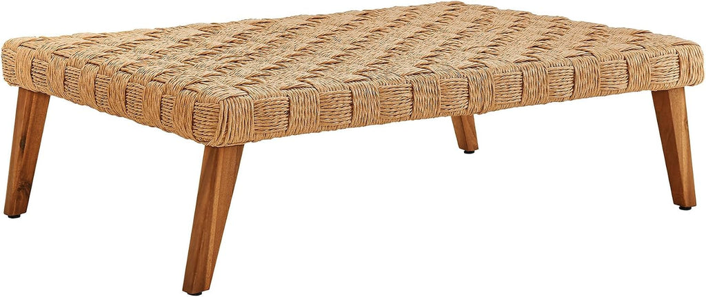 Modway Thames 4 Piece Outdoor Patio Furniture Set in Natural Light Gray - Wicker Rattan Conversation Set with Loveseat, Armchairs, and Coffee Table - All-Weather Deep Seating Backyard Collection