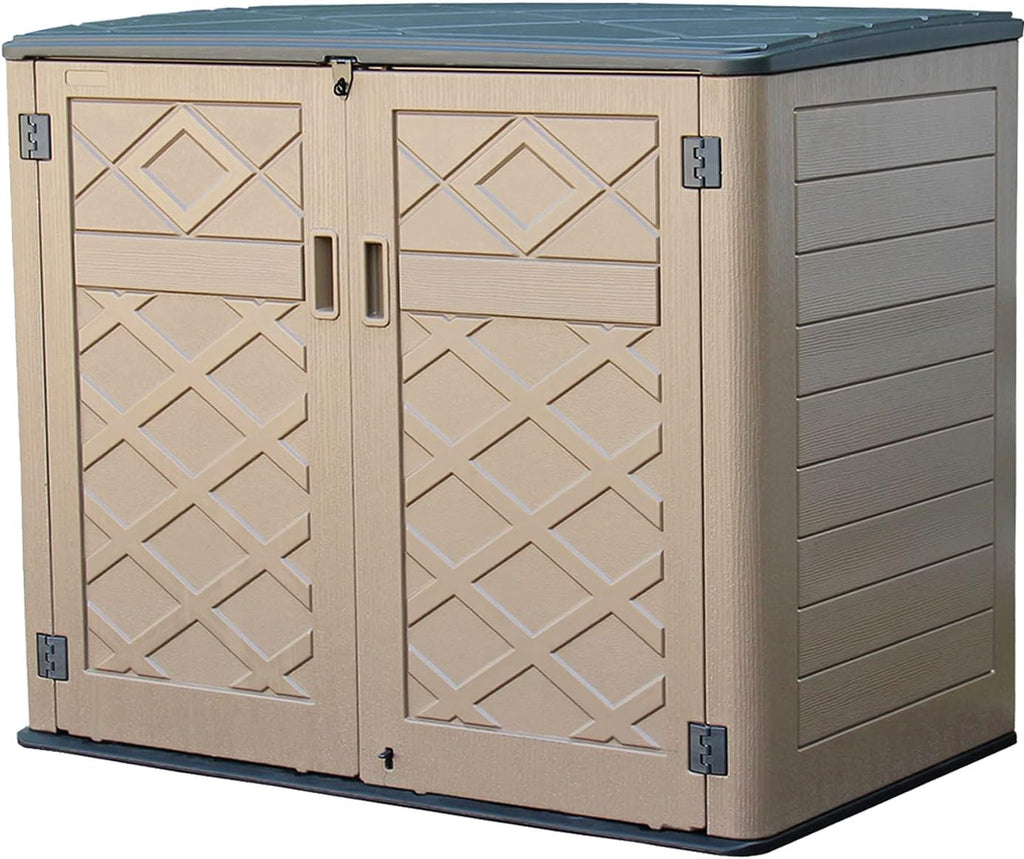 Mrosaa Large Horizontal Storage Sheds,38 cu.ft Resin Garden Shed Weather Resistance,Outdoor Storage Box Lockable for Patio,Backyard,Garden,Home(Brown)