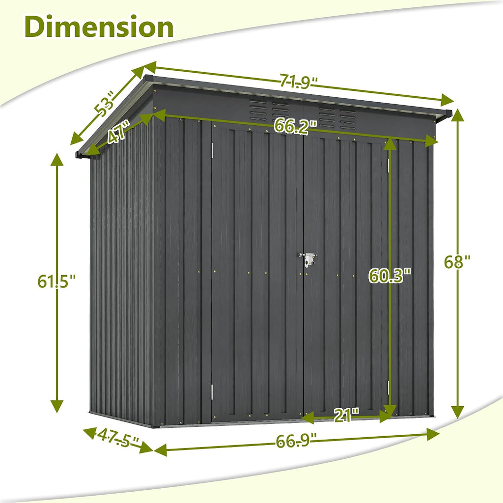 Outdoor Storage Shed, 6 X 4 FT Large Metal Utility Tool Sheds with Floor Frame, Steel Garden Shed for Backyard Garden Patio Lawn，Black